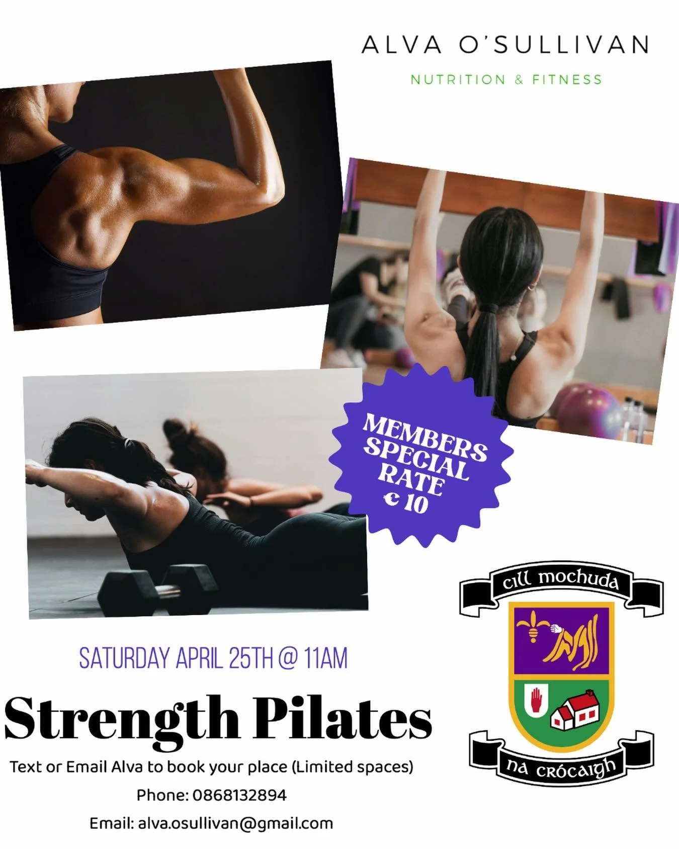 Kilmacud Crokes Ladies - Join me for a special 75-minute Strength Pilates workshop designed to elevate your game! 

On Saturday, April 25th (11:00&ndash;12:15) upstairs function room 

We&rsquo;ll  focus on core power, upper-body strength and flexibi