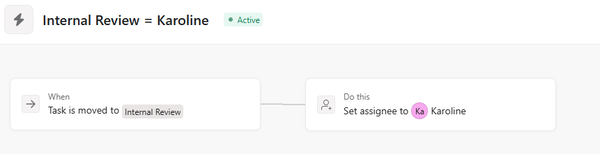 Asana rule: when a task moves to Internal Review, assign it to Karoline