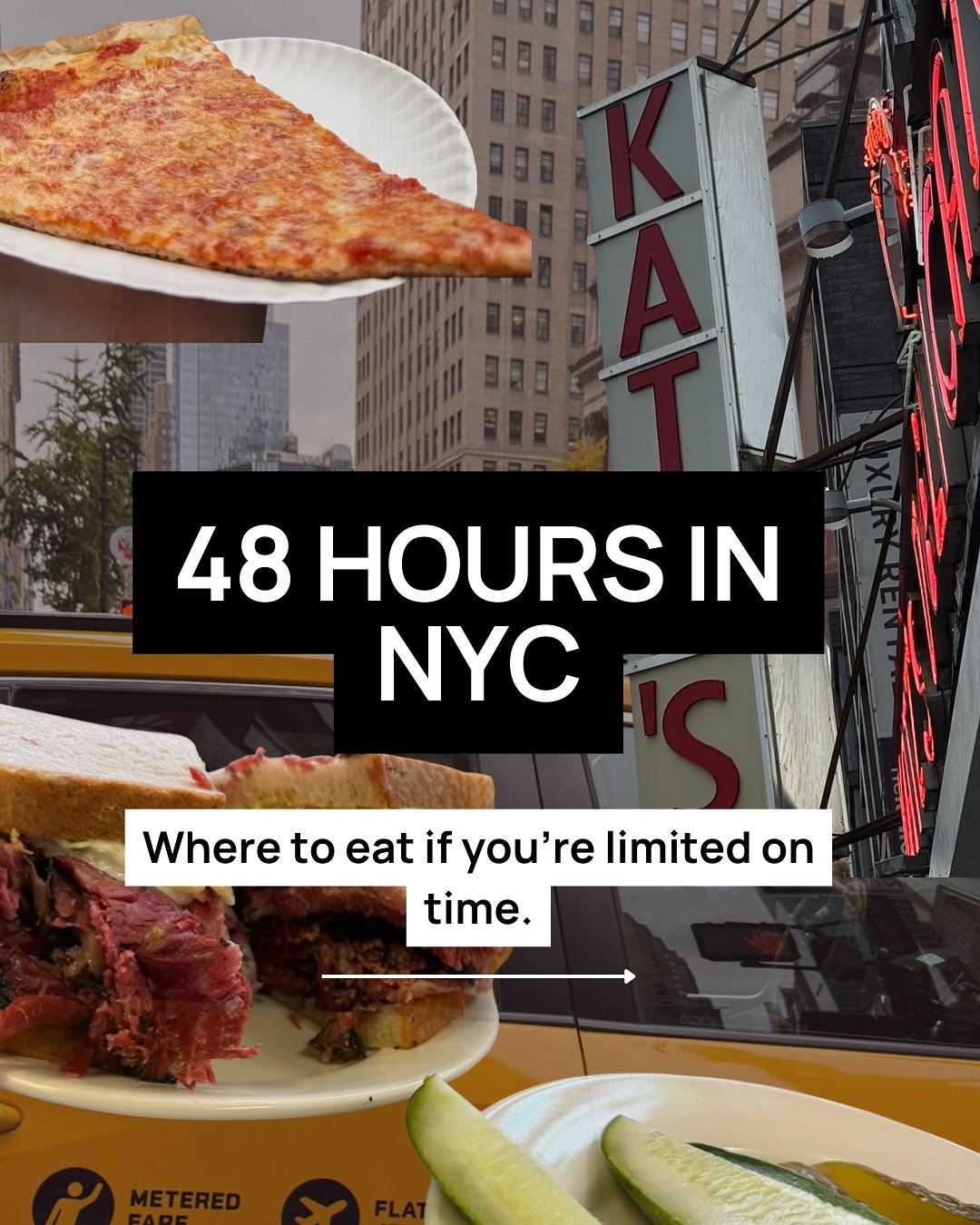 In case you find yourself in NYC for a short time only, here&rsquo;s where we&rsquo;d go for food, through the POV our CEO, Rob: 

1. @katzsdeli 
2. @joespizzanyc 
3. @keenssteakhouse 
4. @rosciolinyc 
5. Eleven Madison Park
6. @taramorny 
7. @cvspha