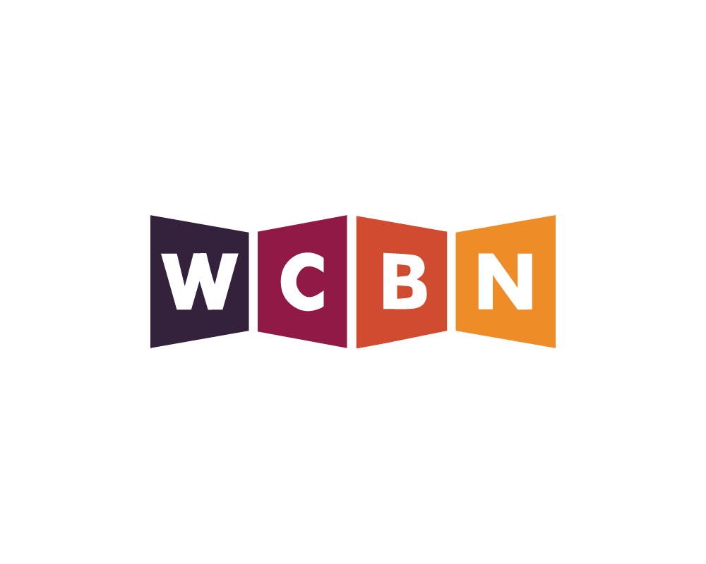 The logo for WCBN, the student-led radio station, featuring the letters W, C, B, and N in colorful boxes, from dark burgundy to orange
