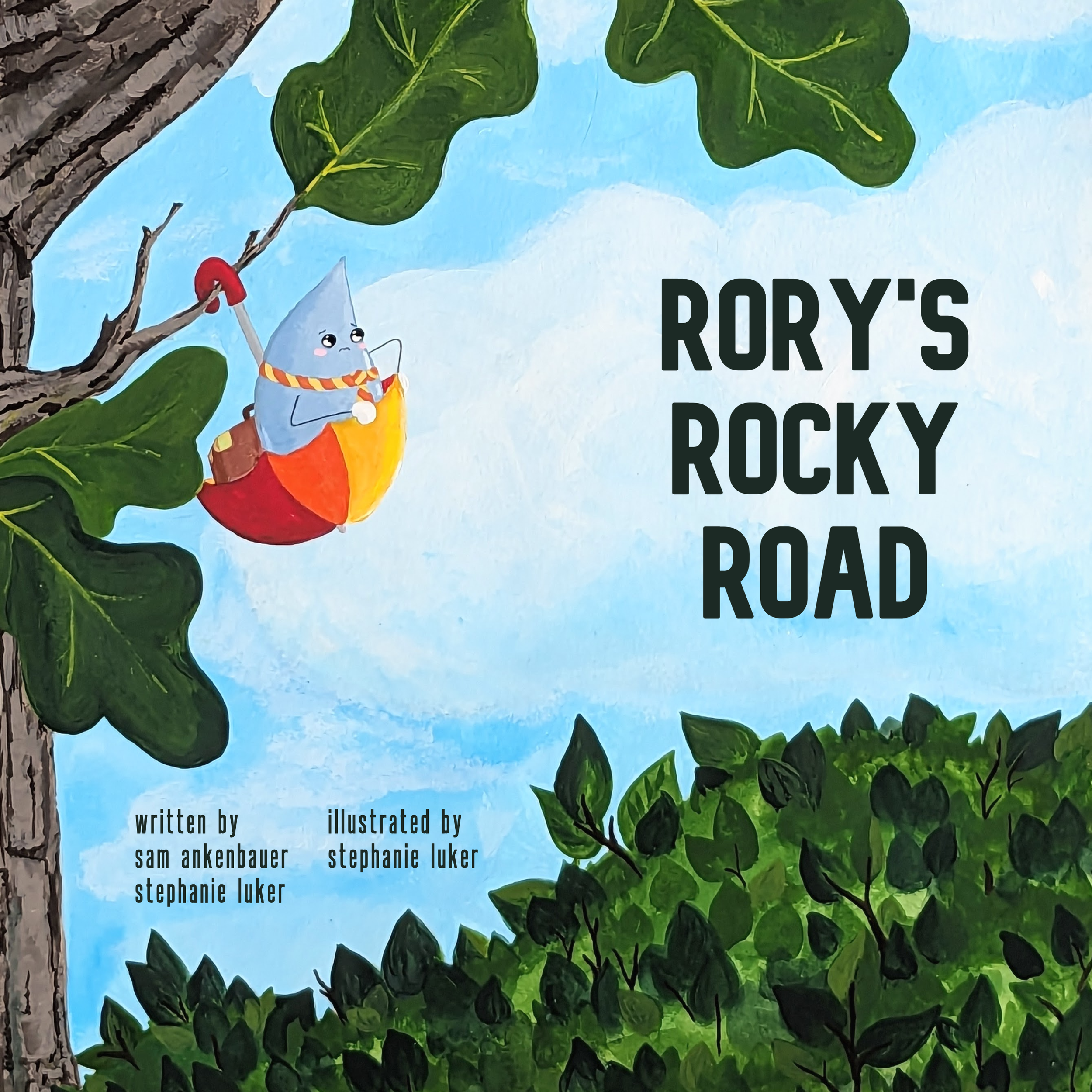 The cover of a children's book, featuring a human-like raindrop in an upside-down umbrella
