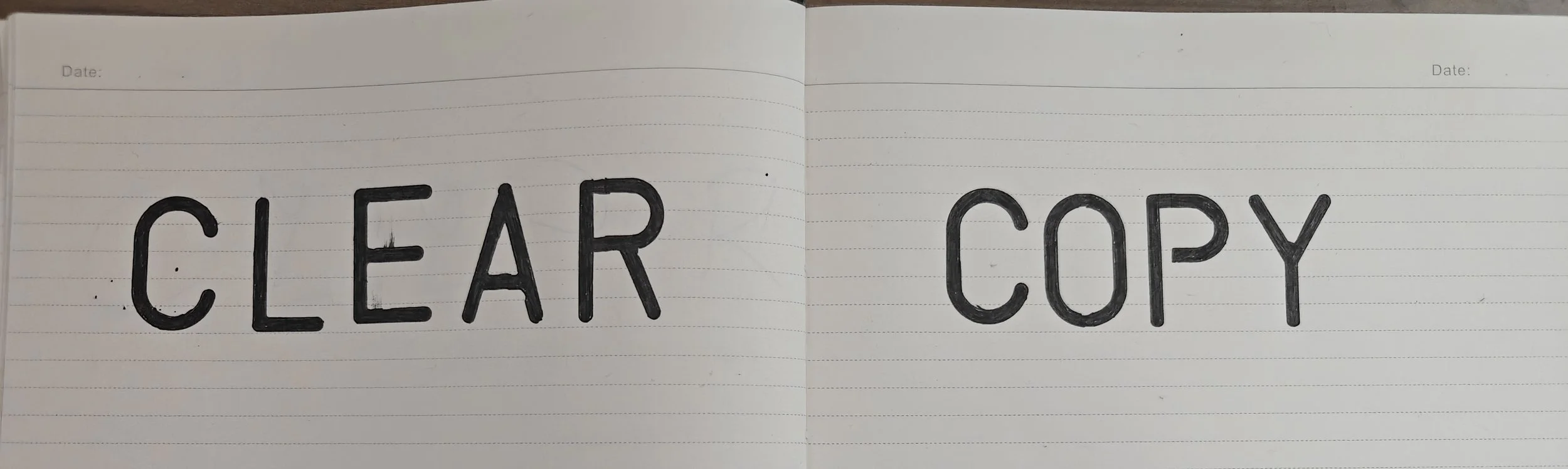 A handwritten phrase, stating 'cear copy'.