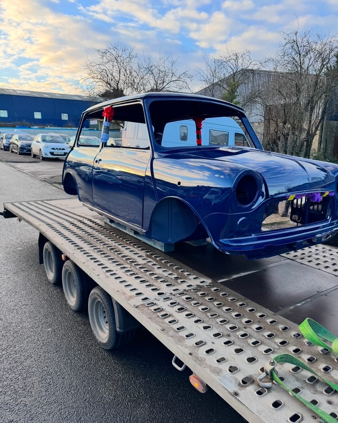 Classic Mini in for full paint back to factory colour, underside sealed and finished with tinted Raptor to match body colour. 

Epoxy primer matched to final colour. 

Metal work completed by @weldwagen and headed back over to them for refit. 

#mini