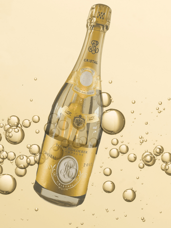 Bouteille de Champagne avec bulles en fond