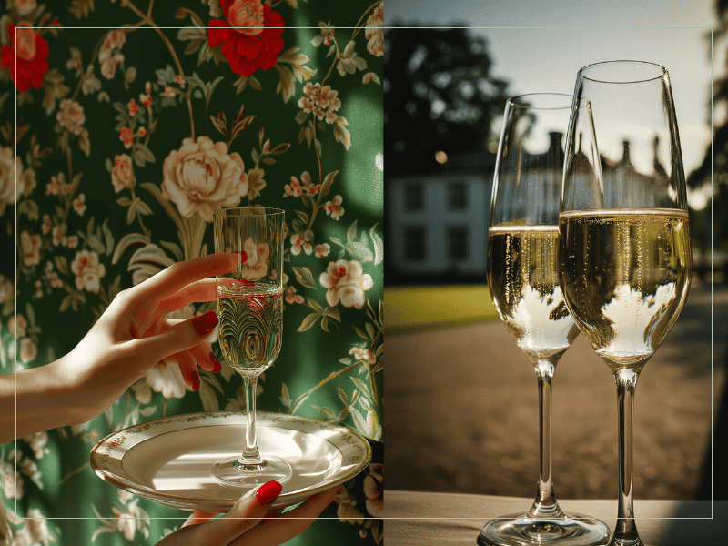 Main attrapant un verre de Champagne sur un plateau