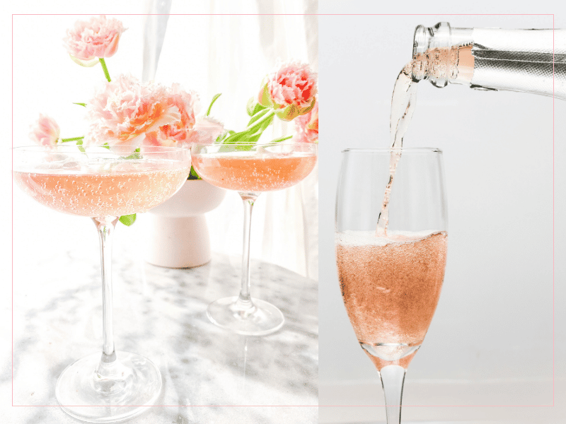 Champagne glasses and pink champagne