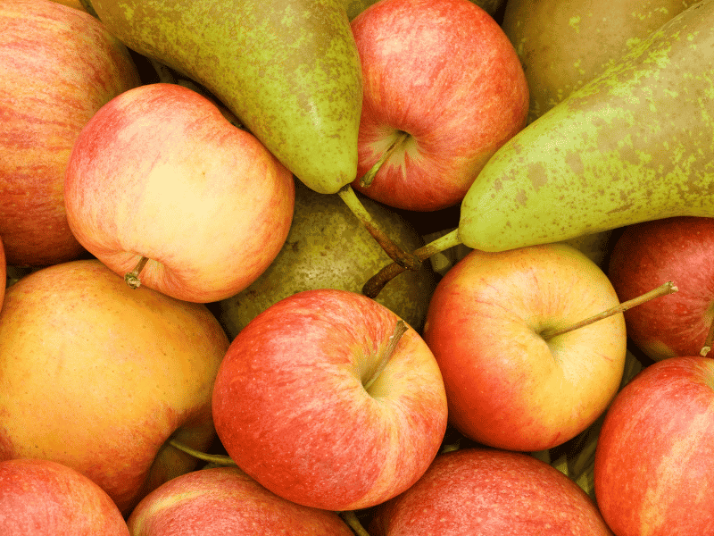 Close-up of apples and pears