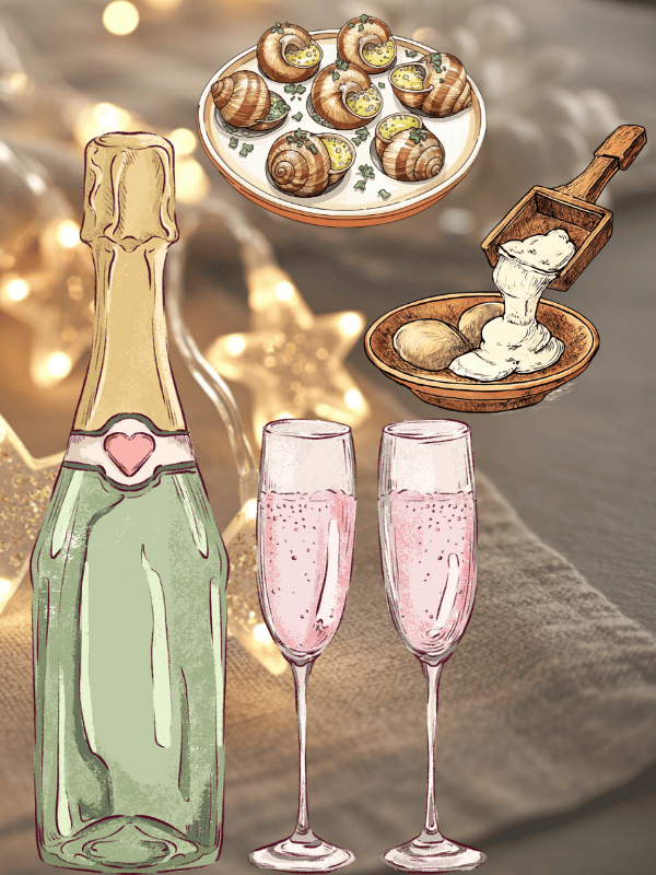 snails dish, raclette, champagne Maison Vejoll