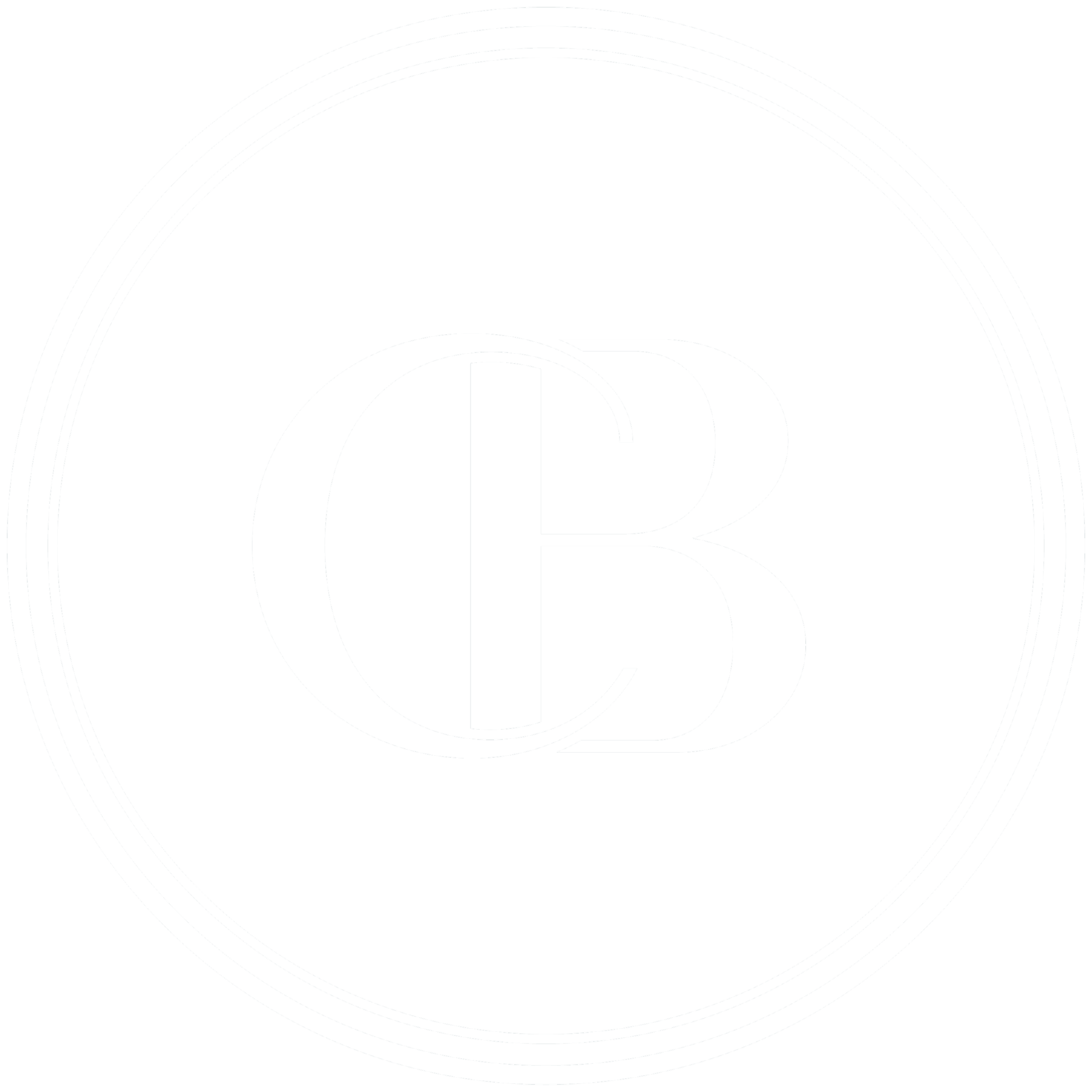 A black and white logo with the letters C and B overlapping inside a circle.