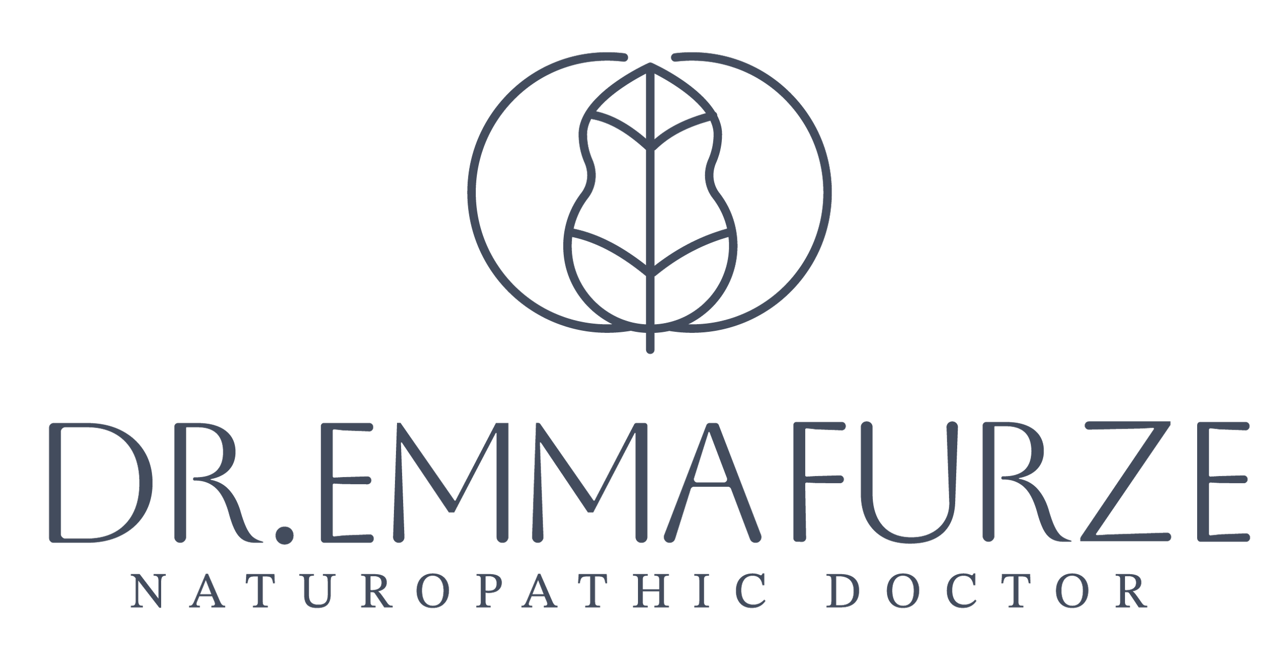 Logo for Dr. Emmafurze, a naturopathic doctor, featuring a minimalist leaf design above the name and title.