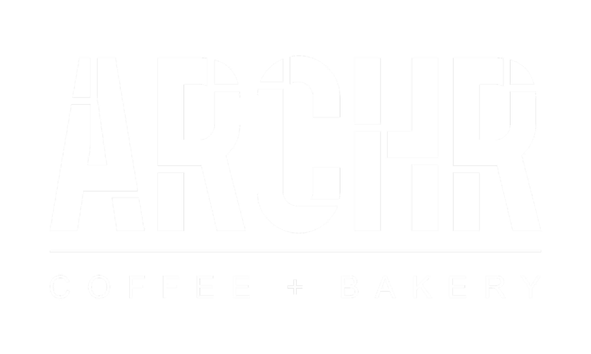Graphic logo for ARCHEER Coffee and Bakery with bold white text on black background.