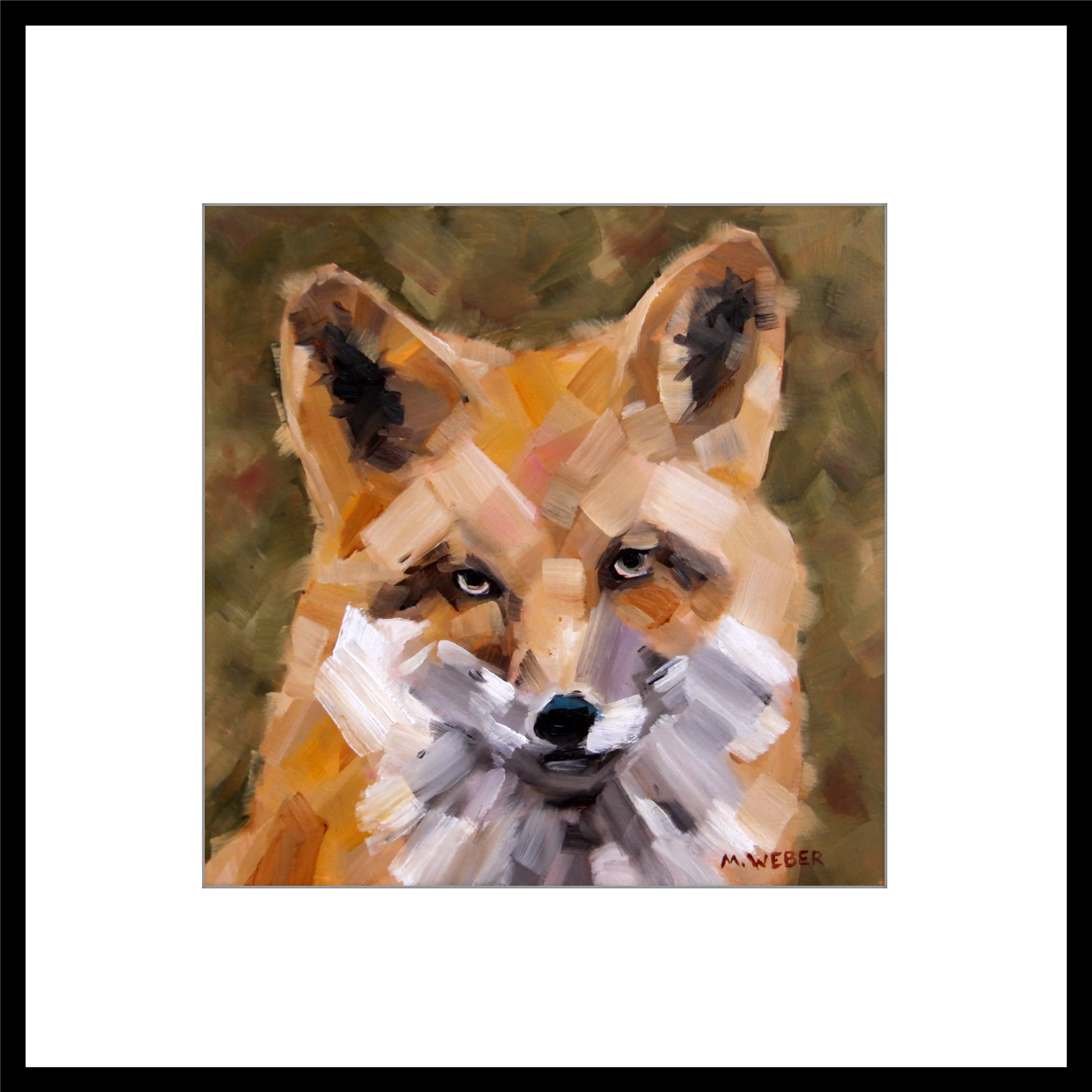 Felix the Fox matted giclée fine art print from original oil painting by Merrill Weber animal painting series