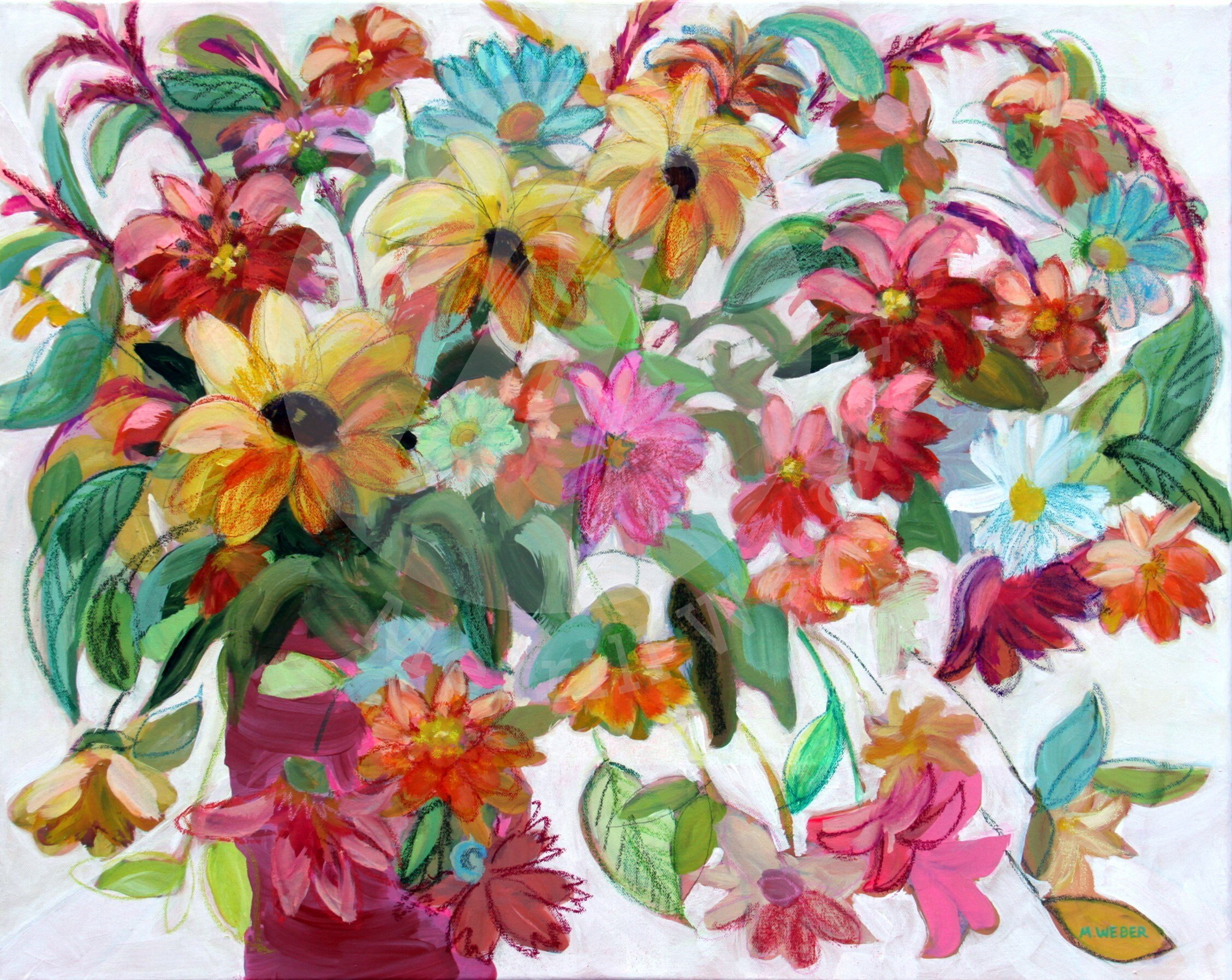 SUNNY BEGINNINGS Original Large Framed Floral Painting Wall Art Living Room Art Flower Mixed Media Sofa Painting Sunflowers Flowers