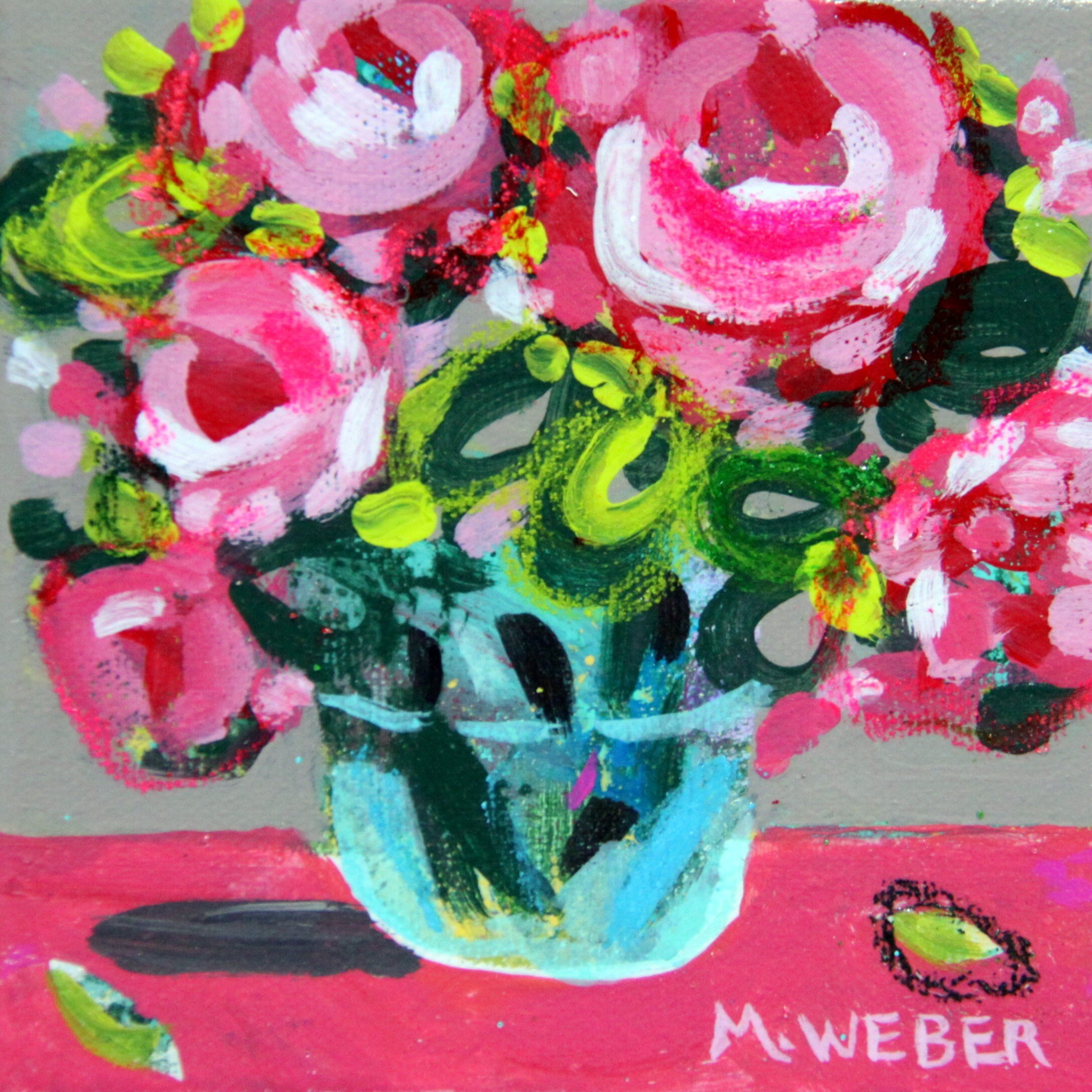 mini mixed media floral painting by merrill weber