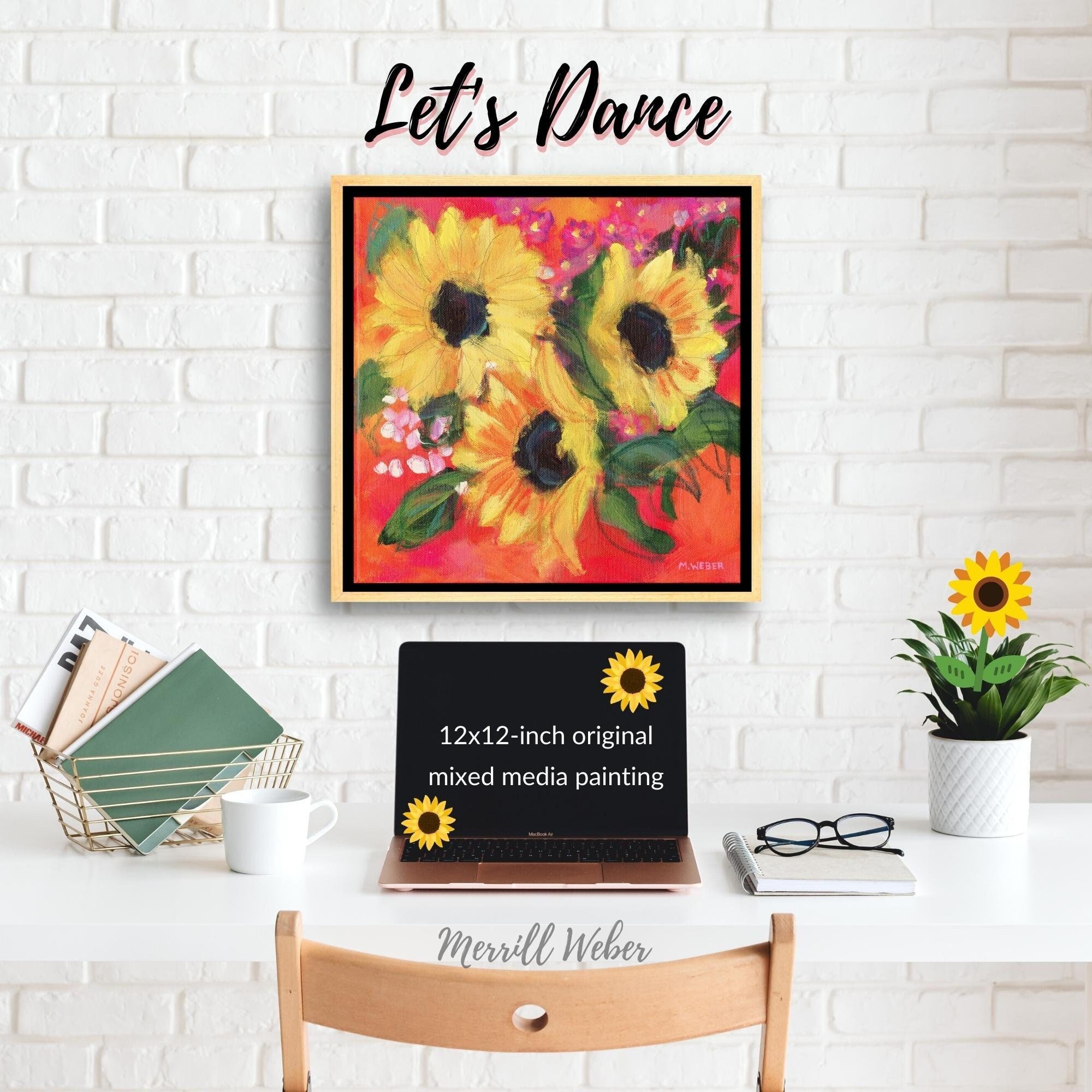 floral mixed media painting by merrill weber. artist retains copyright on all artwork