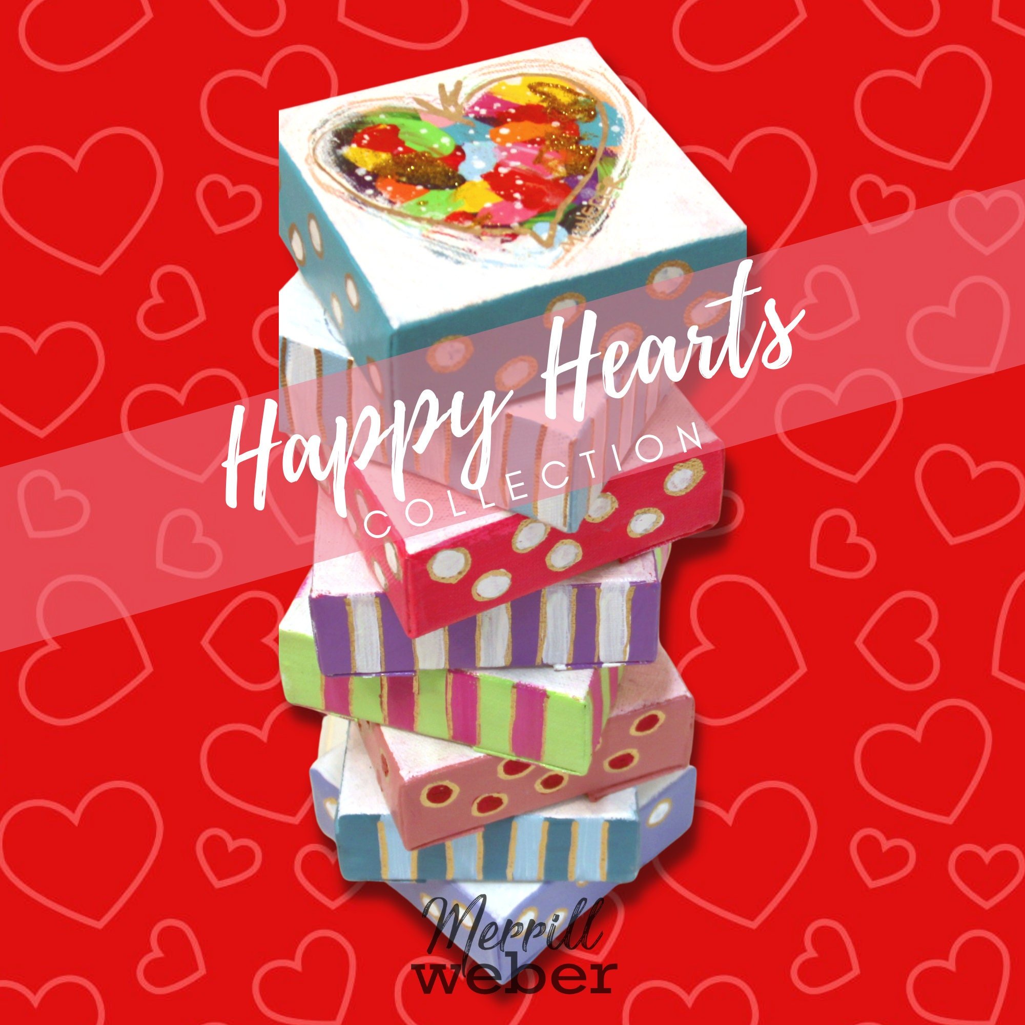 GIRL POWER Happy Hearts Painting Colorful Mixed Media Heart Art Rainbow Acrylic Painting Valentine's Day Abstract Painting Gift for Her