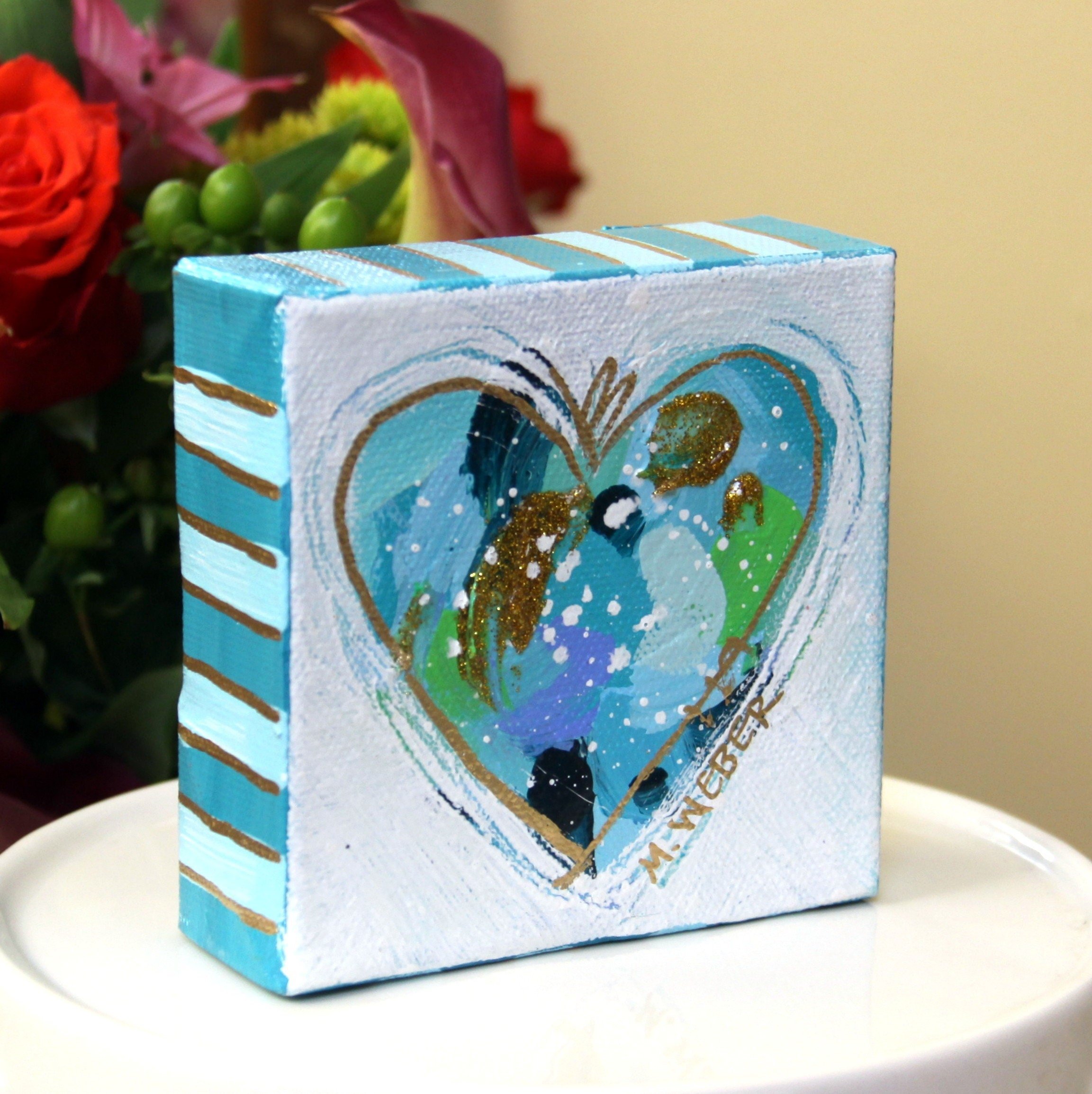 KEEP ON DANCING Happy Hearts Painting Colorful Mixed Media Heart Art Rainbow Acrylic Painting Valentine's Day 2022 Gift for Her