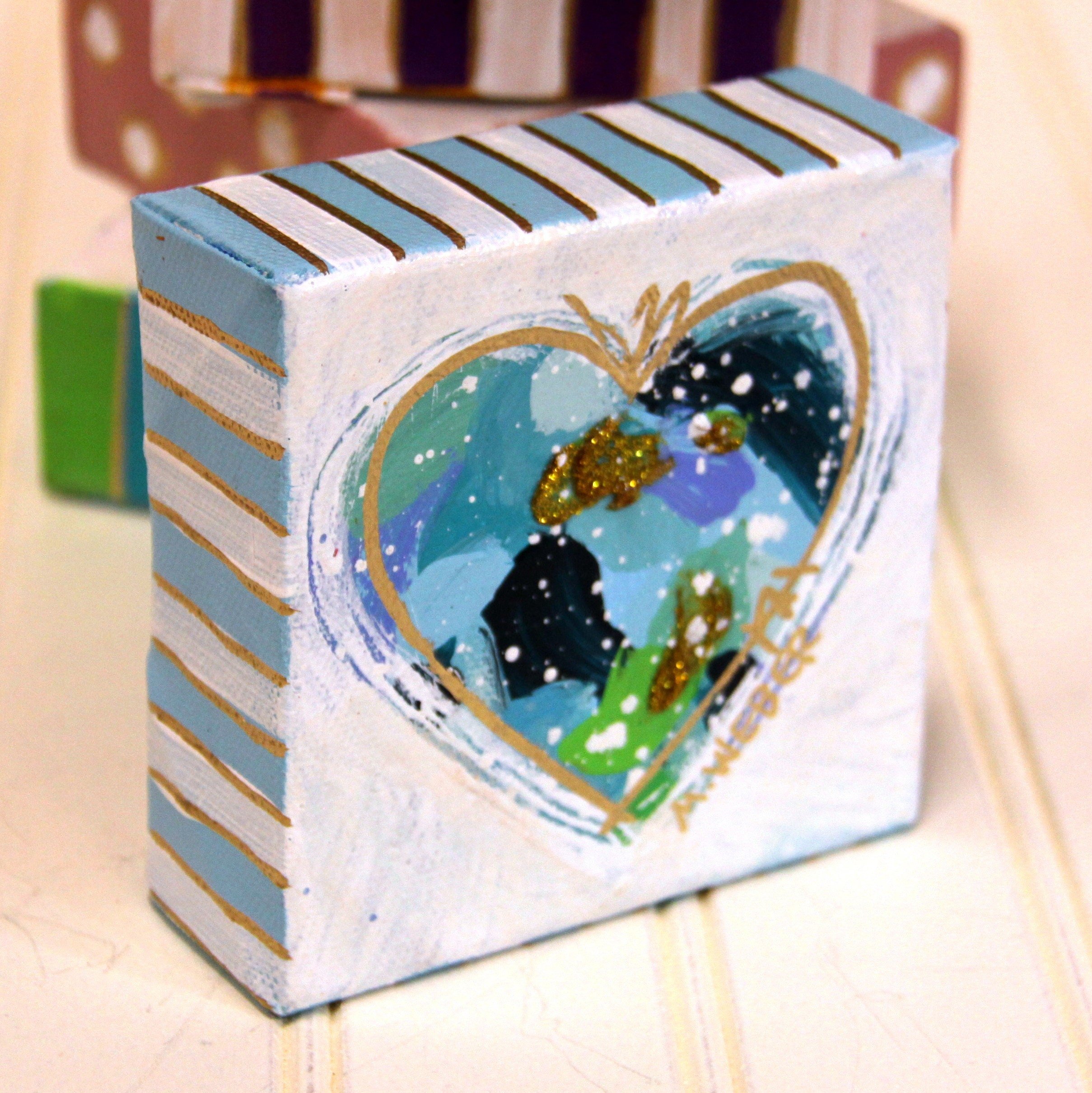 Happy Hearts Painting Colorful Mixed Media Heart Art Rainbow Acrylic Painting Valentine's Day 2022 Gift for Her 2022 Merrill Weber. Artist retains copyright on artwork.