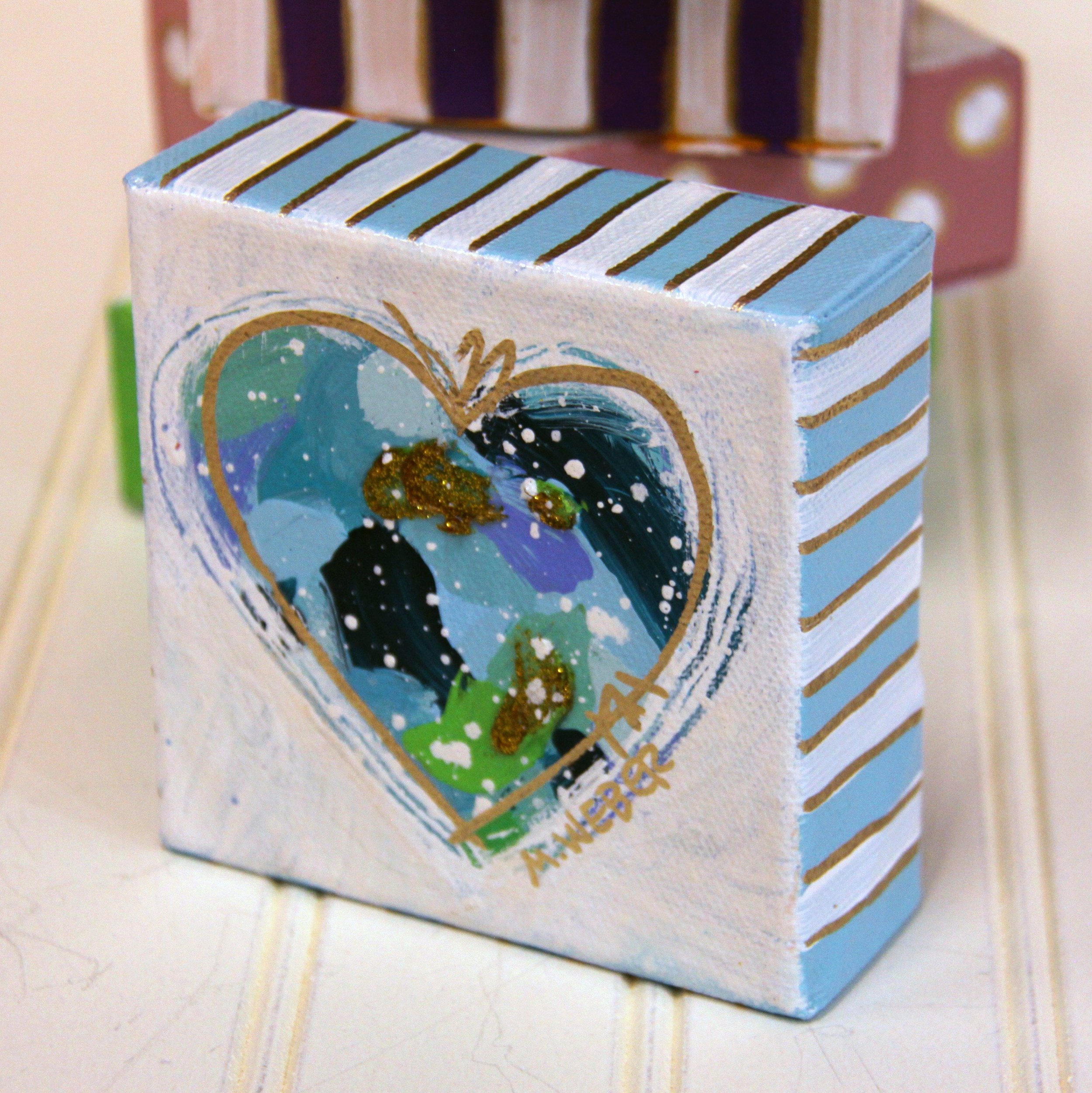 Happy Hearts Painting Colorful Mixed Media Heart Art Rainbow Acrylic Painting Valentine's Day 2022 Gift for Her 2022 Merrill Weber. Artist retains copyright on artwork.