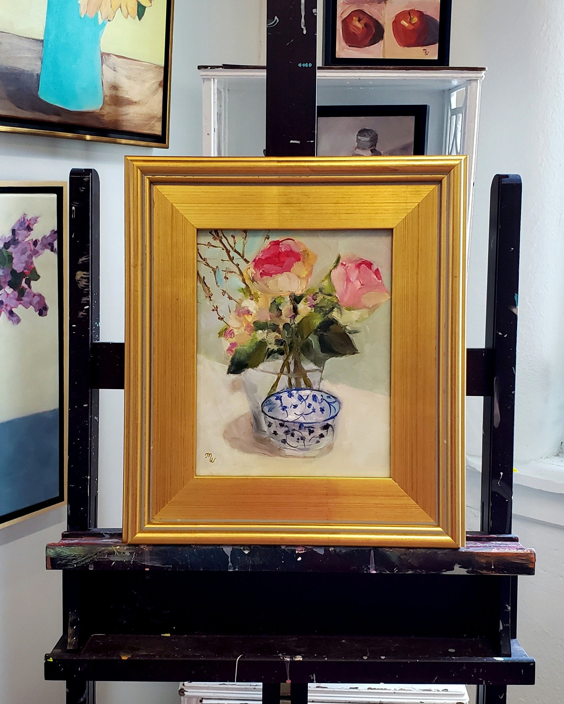 gorgeous original loose, expressive floral oil painting by Pennsylvania artist, Merrill Weber