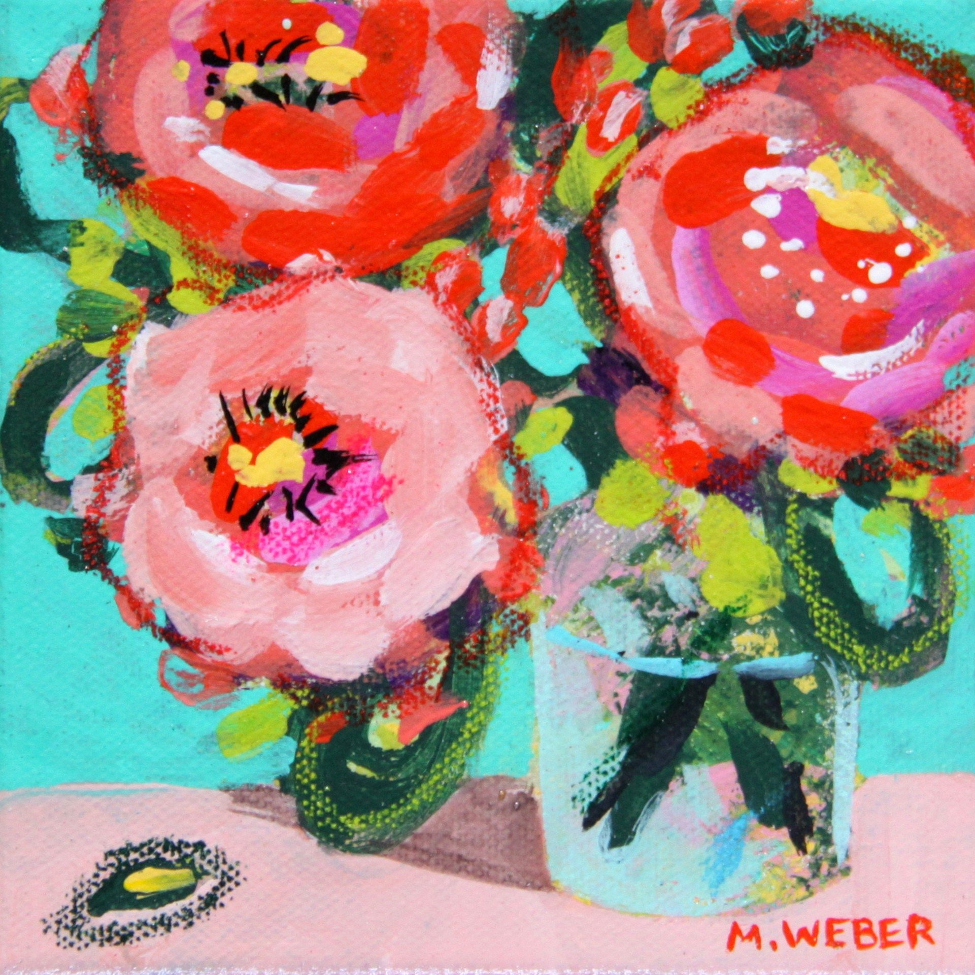 mixed media floral painting by merrill weber