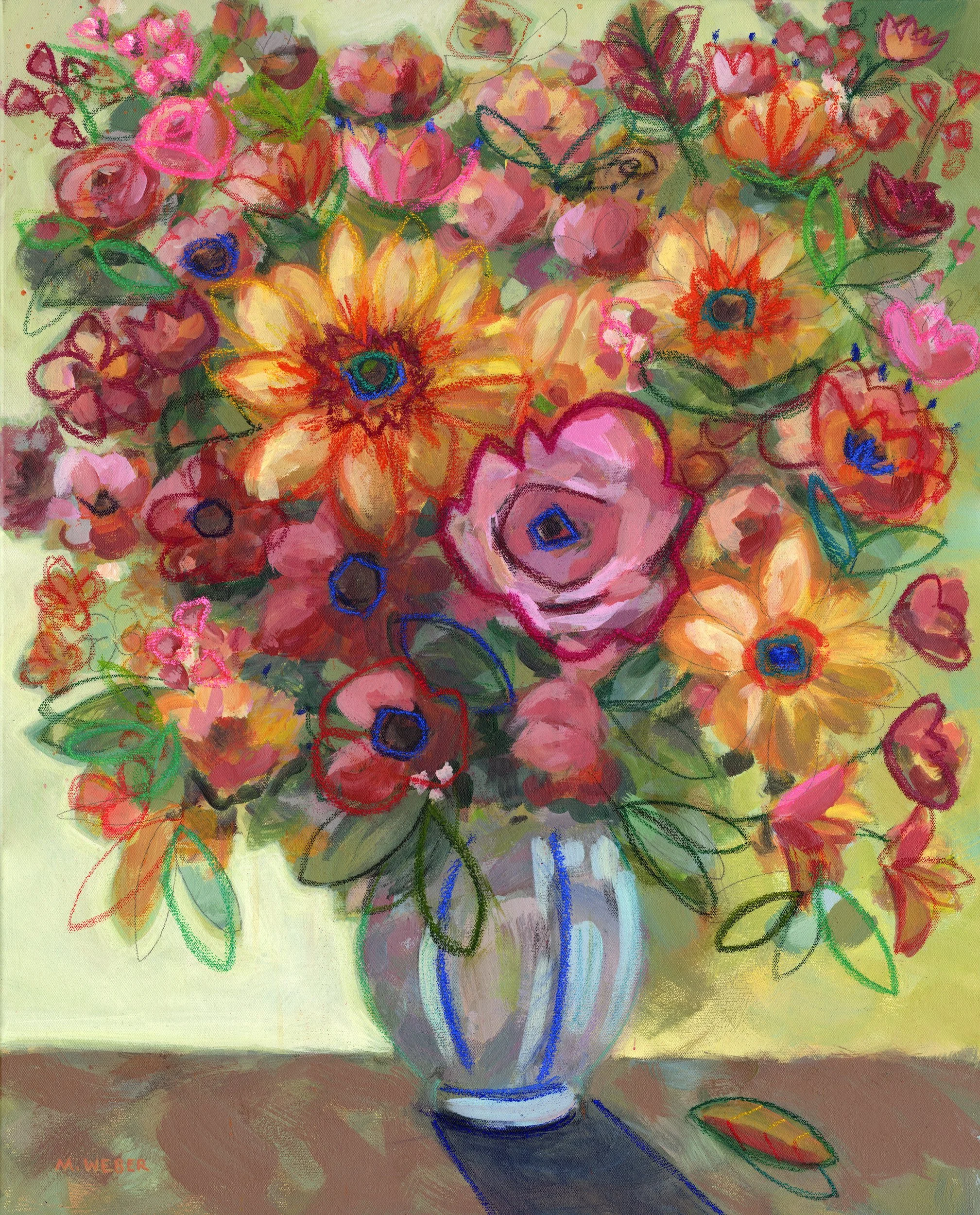 Radiant Original Mixed Media Floral Painting