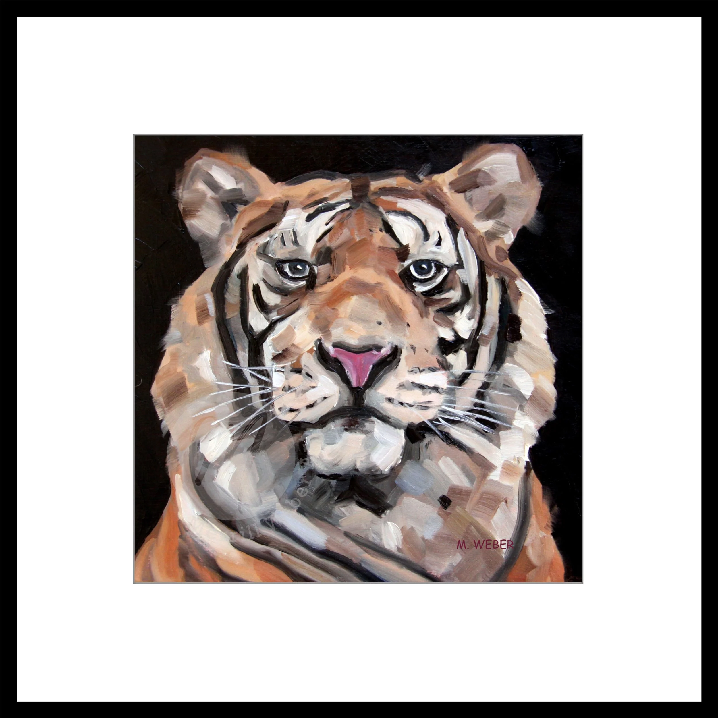Thoreau the Tiger matted and framed giclée fine art print from original oil painting by Merrill Weber animal painting series
