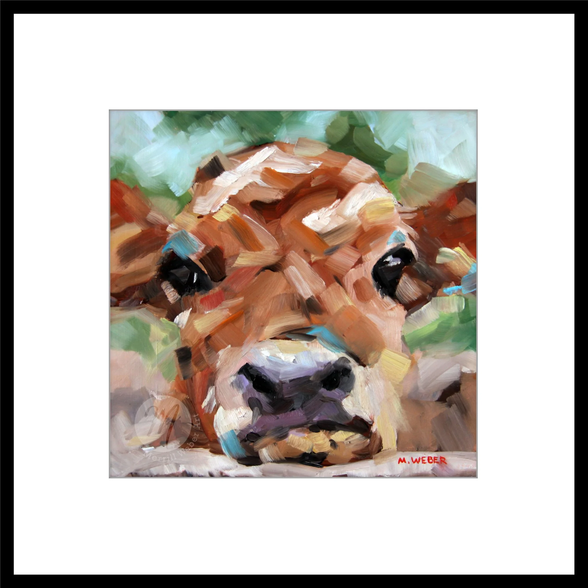Sweet Sally the Cow matted giclée fine art print from original oil painting by Merrill Weber animal painting series