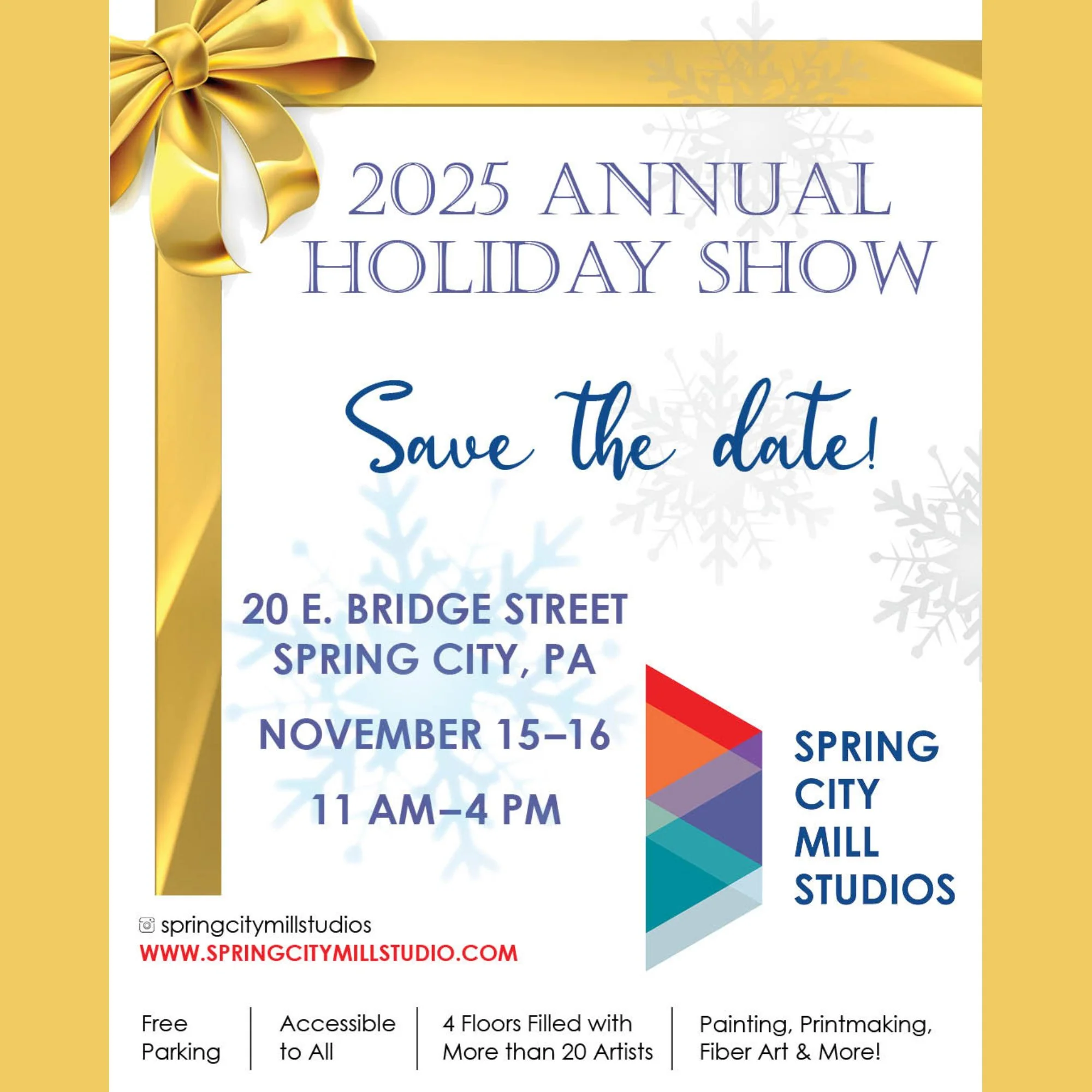 On November 15 & 16, 2025, come visit the studios and meet 20 working artists at Spring City Mill Studios. You will find Merrill Weber in Studio + Gallery 101/102.