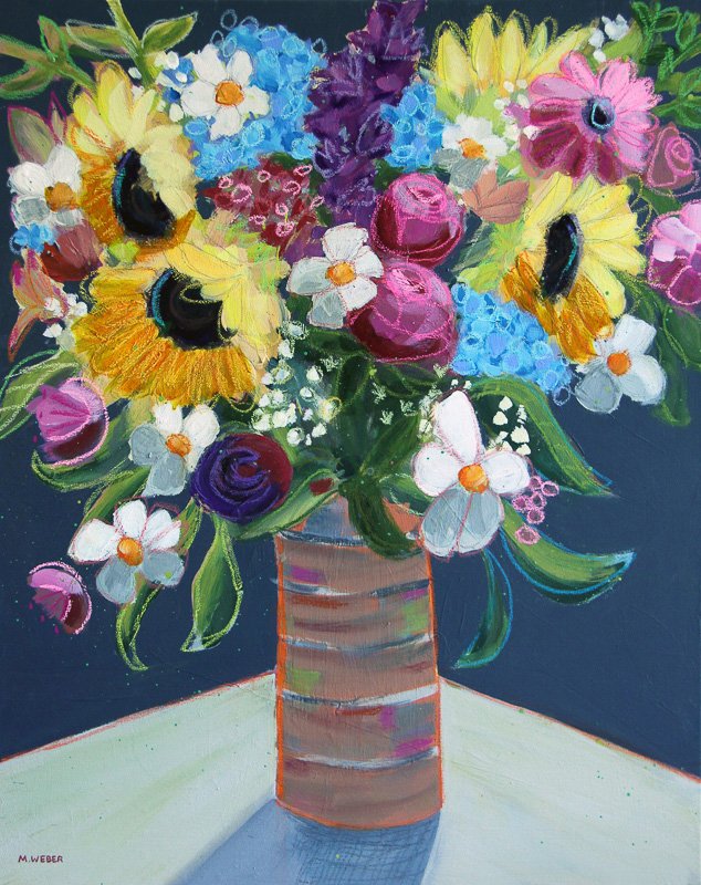 mixed media floral painting by merrill weber
