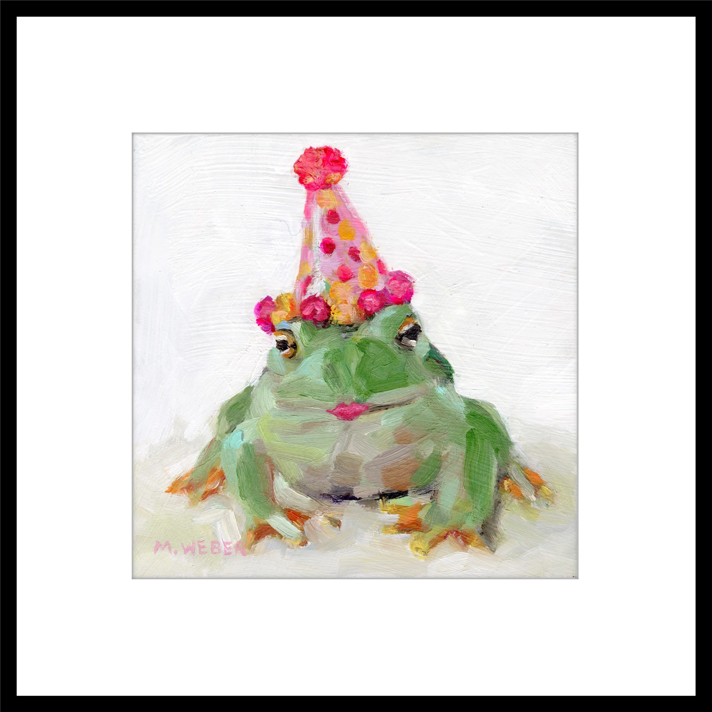 kippy the Frog frog painting by Merrill Weber matted fine art print with white mat