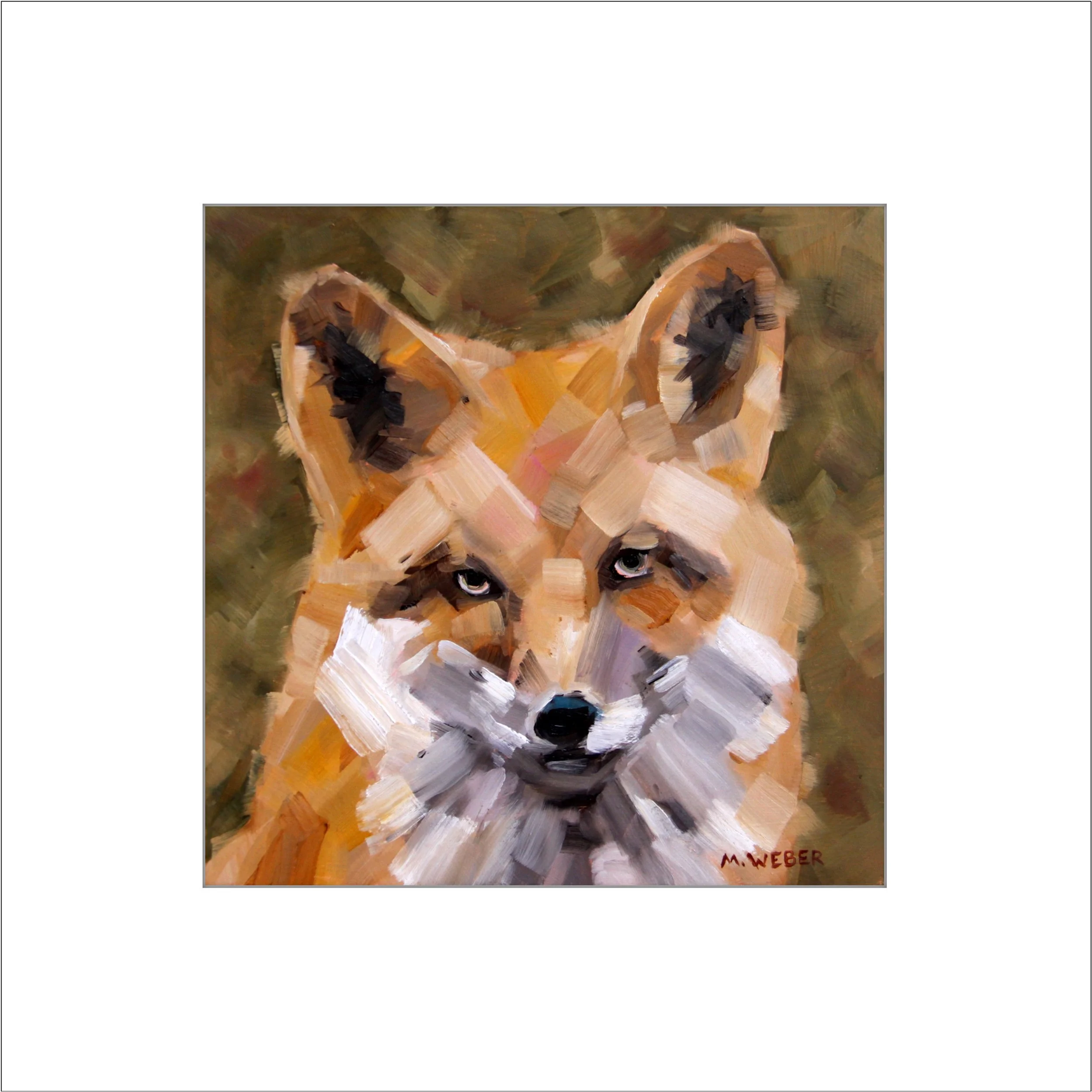 Felix the Fox matted fine art print showing warm orange and brown fox portrait by Merrill Weber