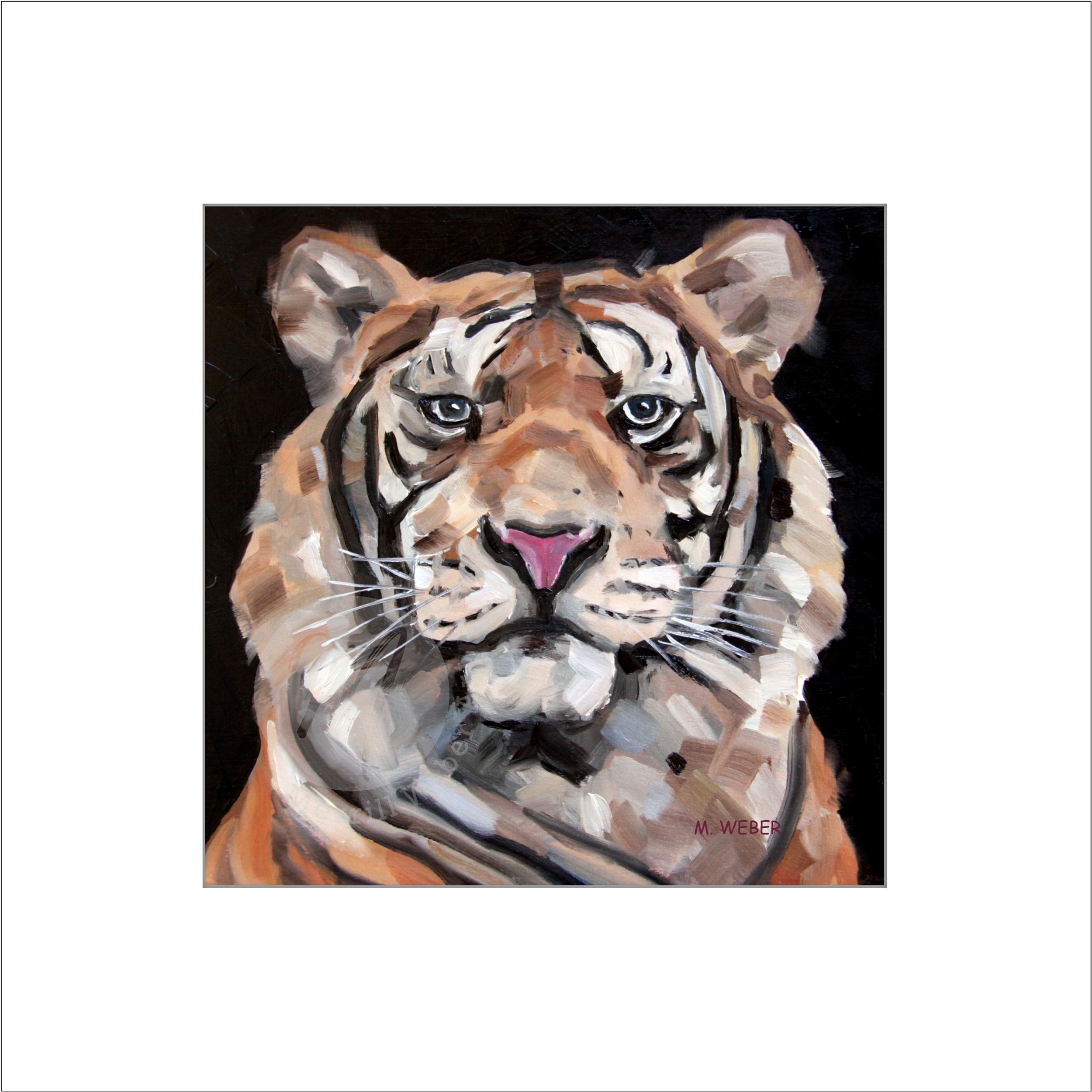 Thoreau the Tiger matted giclée fine art print from original oil painting by Merrill Weber animal painting series