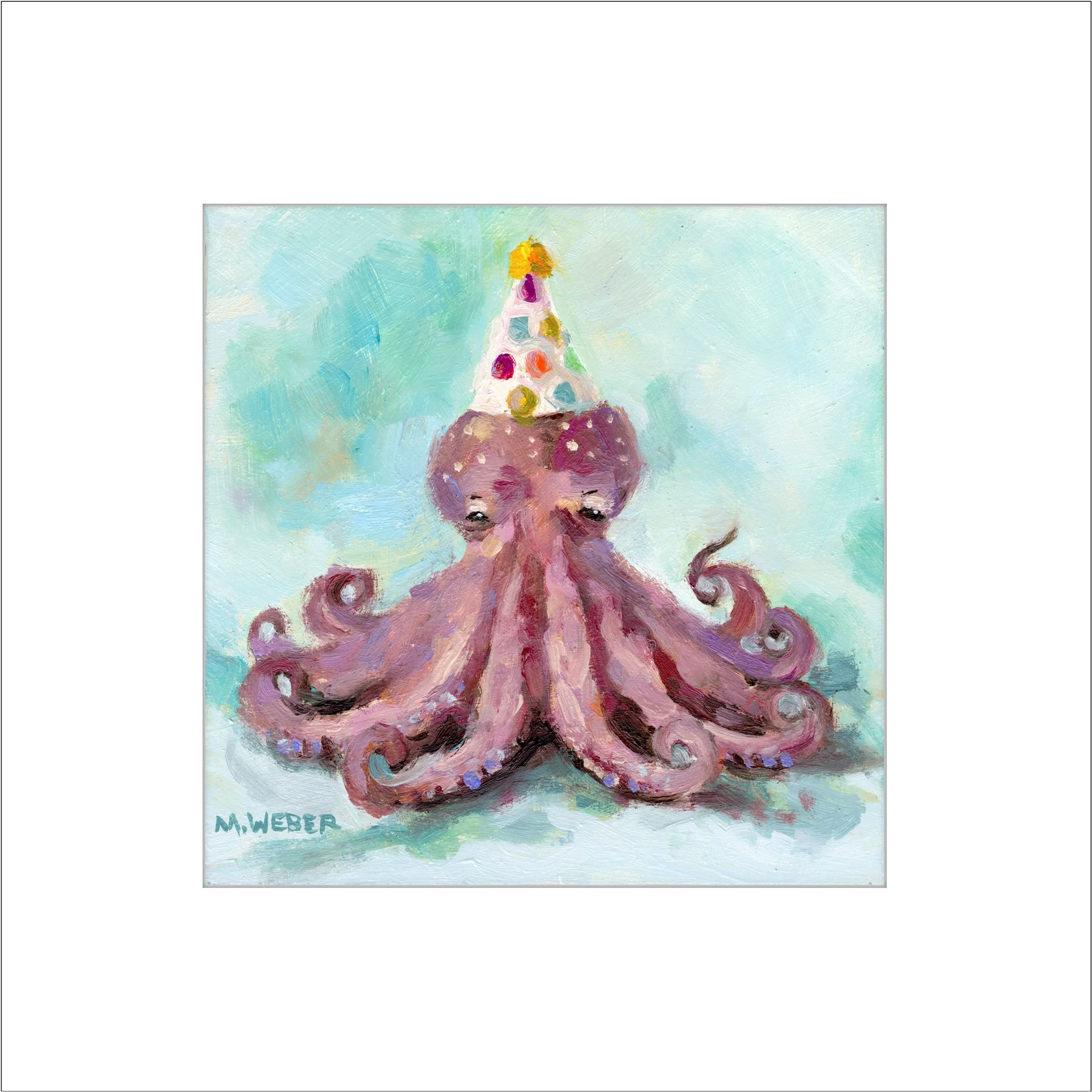 Orson the Octopus matted giclée print by Merrill Weber, unframed on archival paper, signed M. Weber