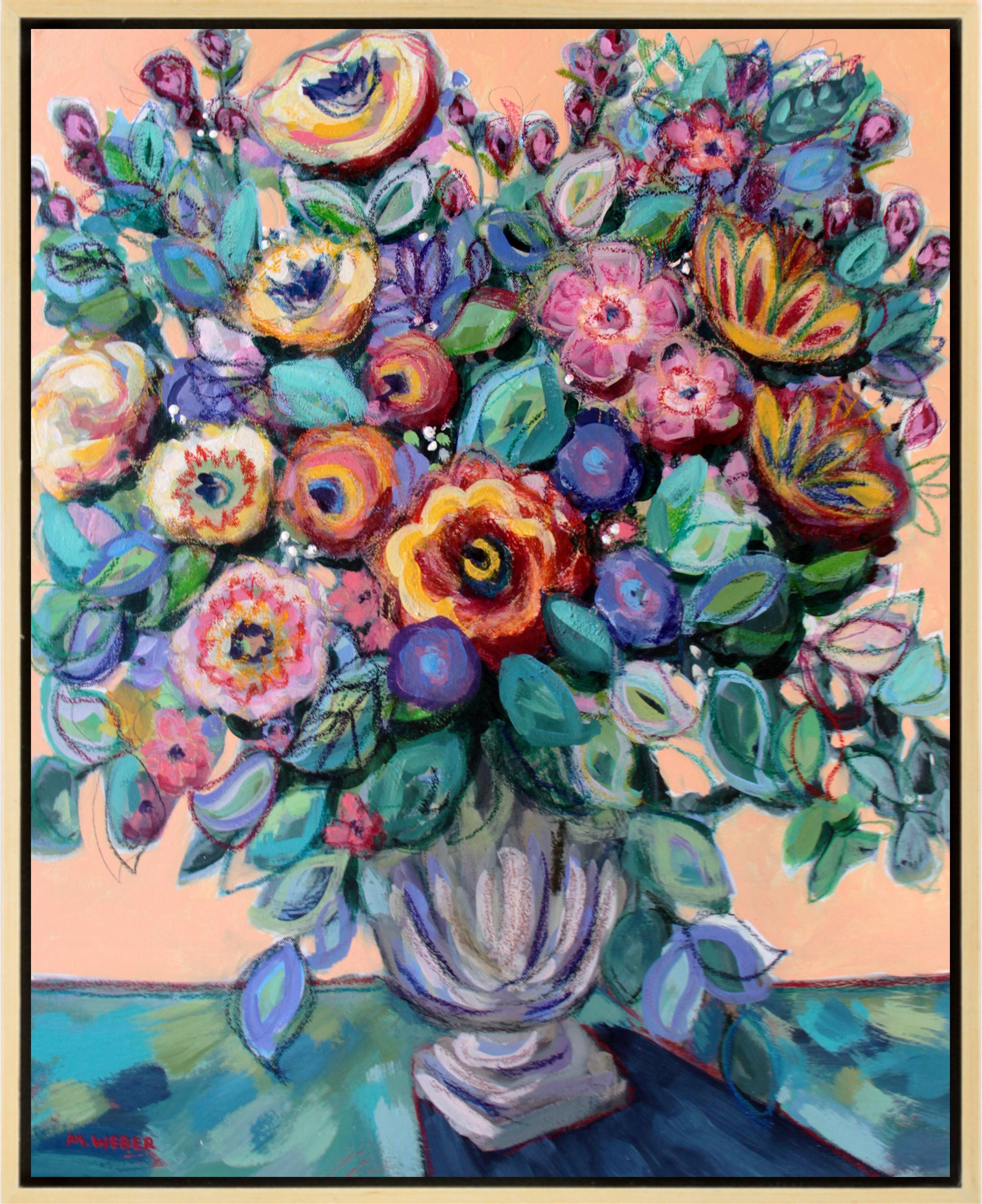 original floral mixed media painting by merrill weber.