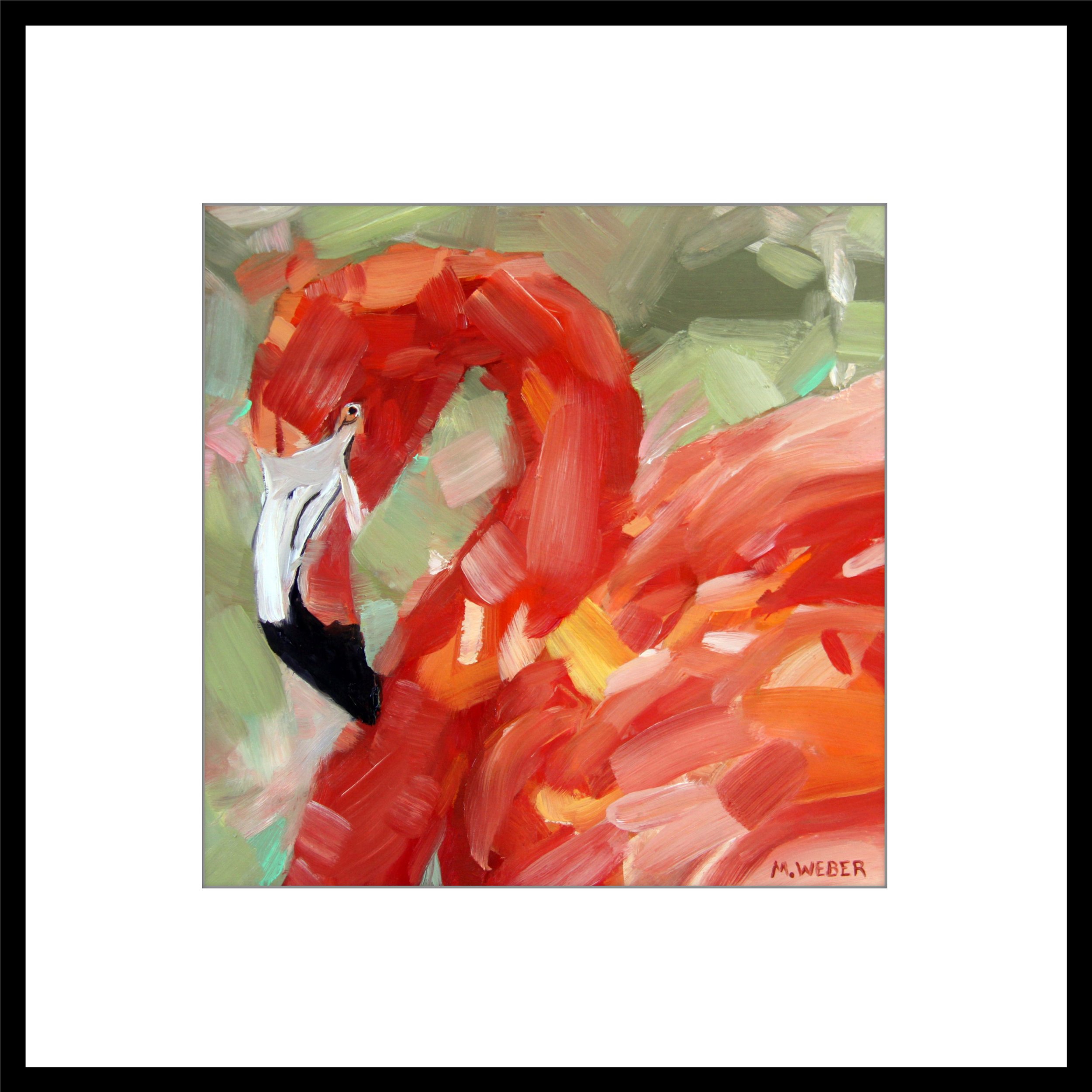 Phineus the Flamingo matted giclée fine art print from original oil painting by Merrill Weber animal painting series
