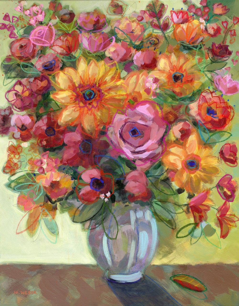 Radiant Original Mixed Media Floral Painting