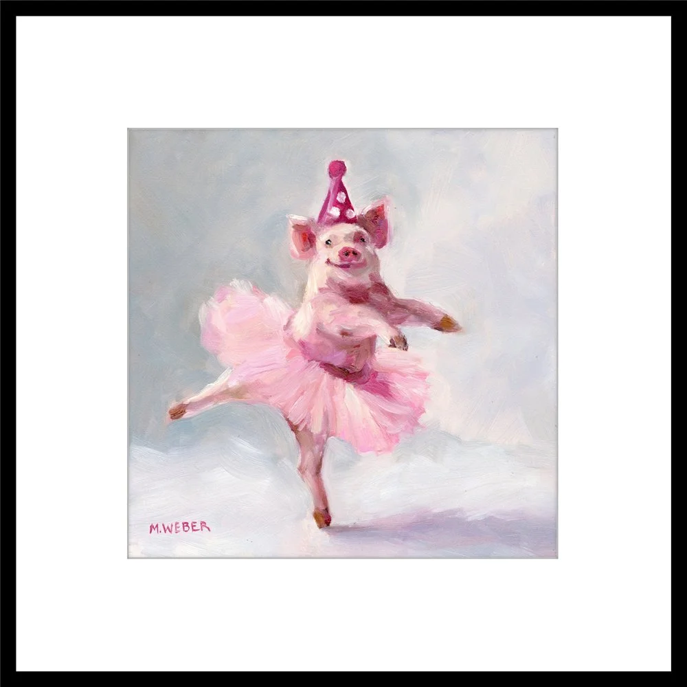 Camille the Dancing Pig matted and framed ballet art print, ballerina wall art, giclée print by Merrill Weber