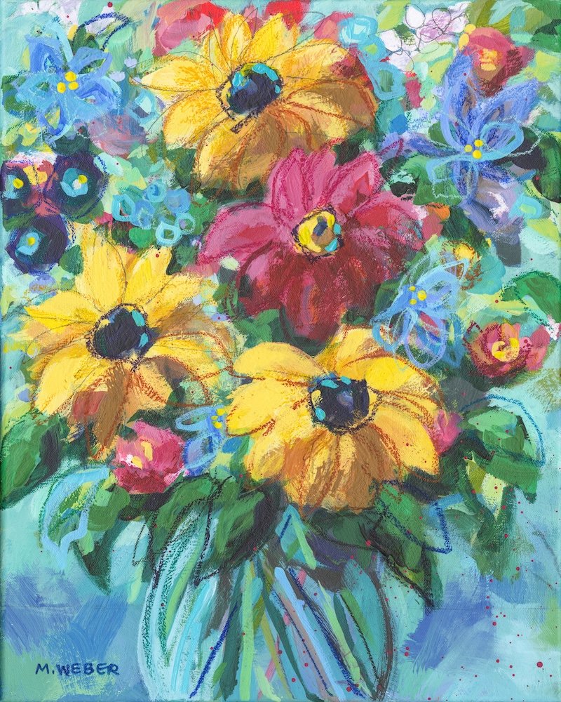 mixed media floral painting by merrill weber