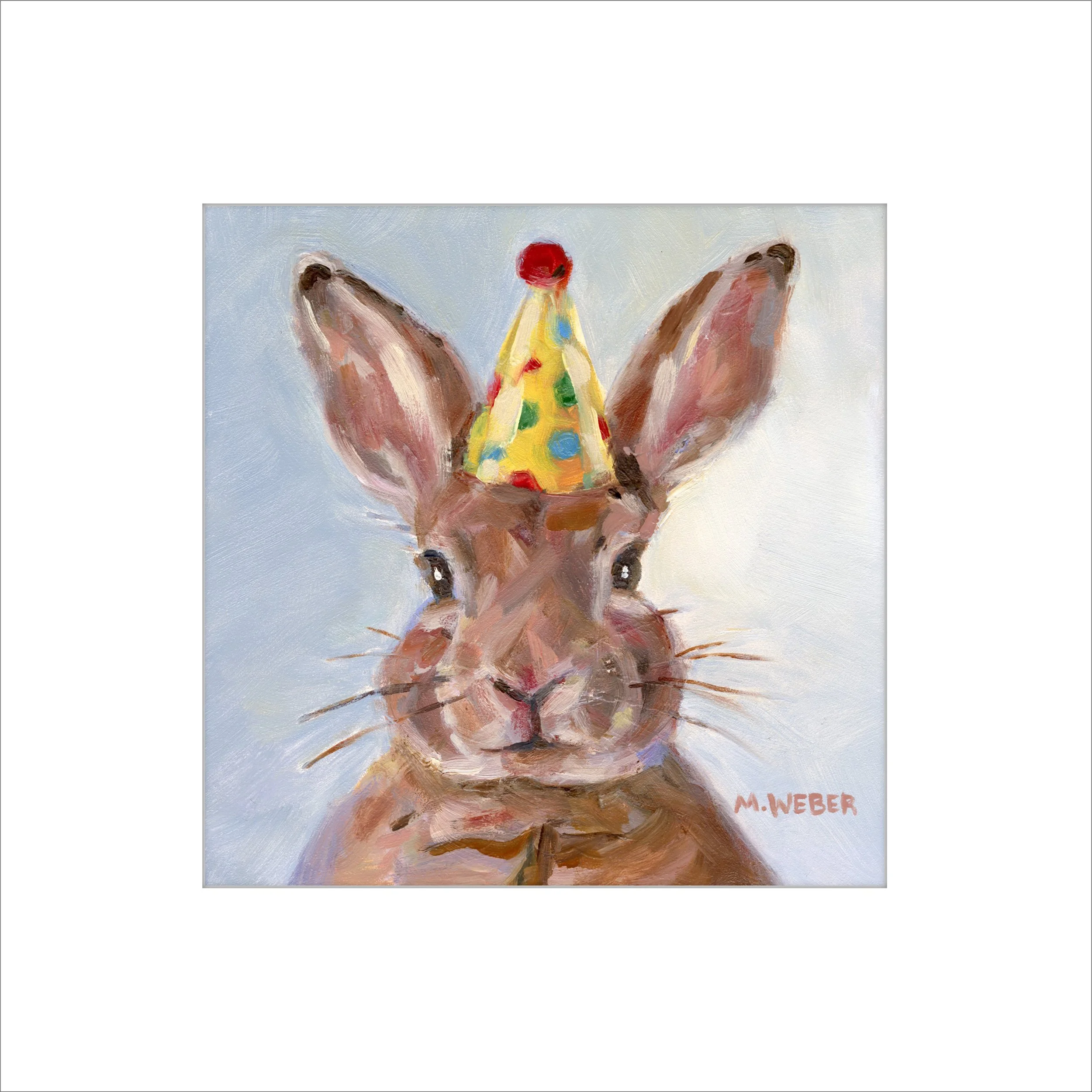 Archie the Bunny Rabbit giclée fine art print by Merrill Weber, matted. Fits a standard 12x12 frame