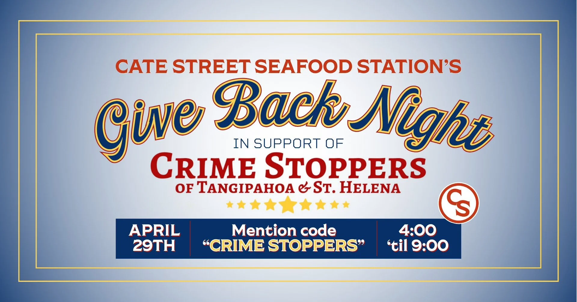 Crime Stoppers Give Back Night at Cate Street Seafood Station