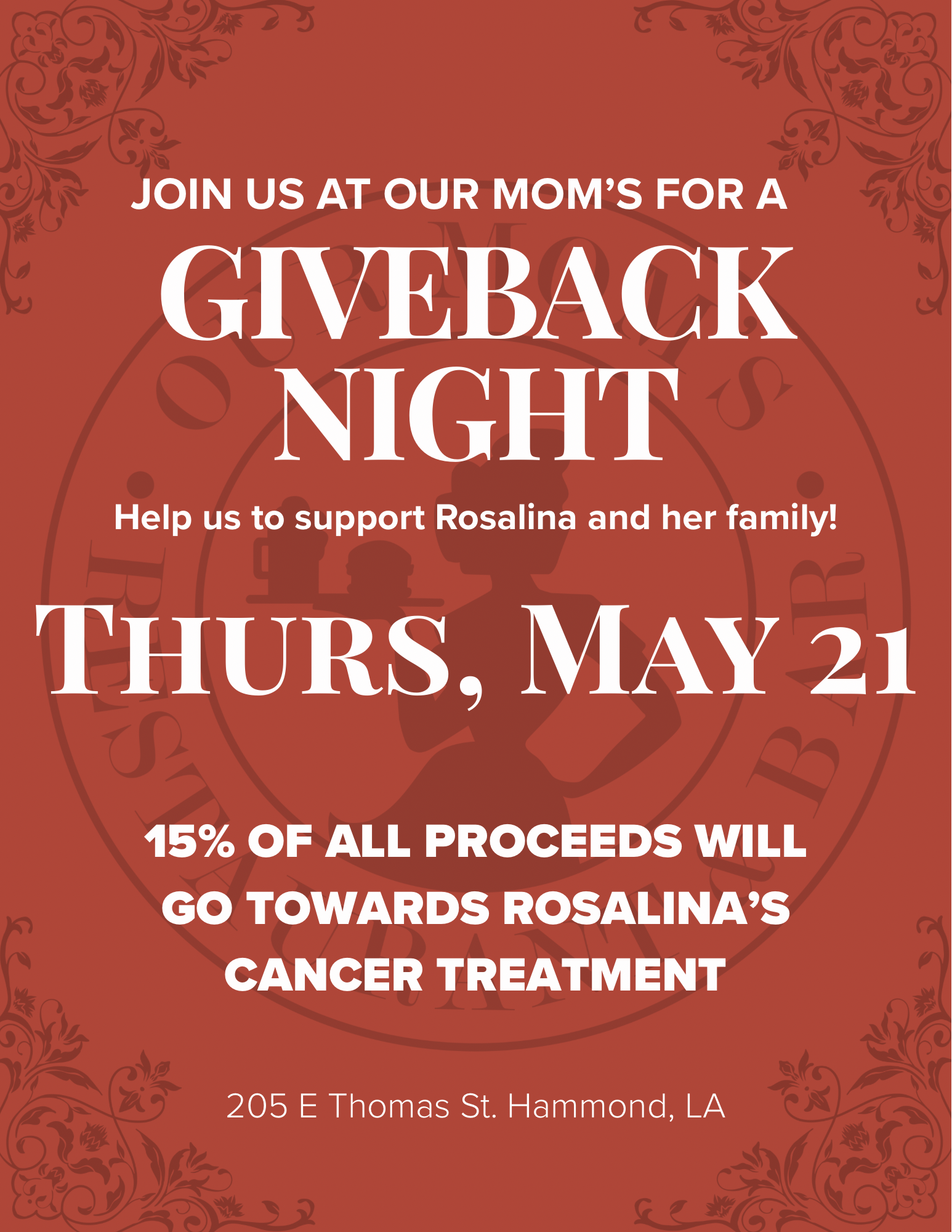 Giveback Night for Rosalina’s Cancer Treatmeant