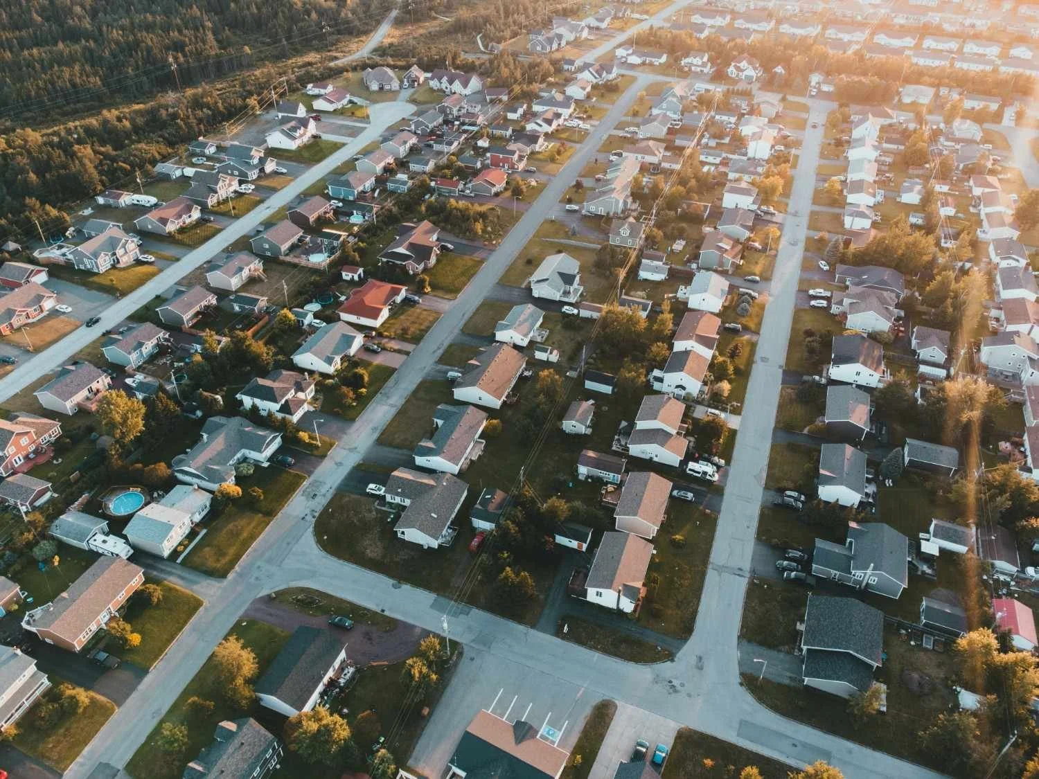 Aerial view of a suburban HOA community representing Georgia community association management services.