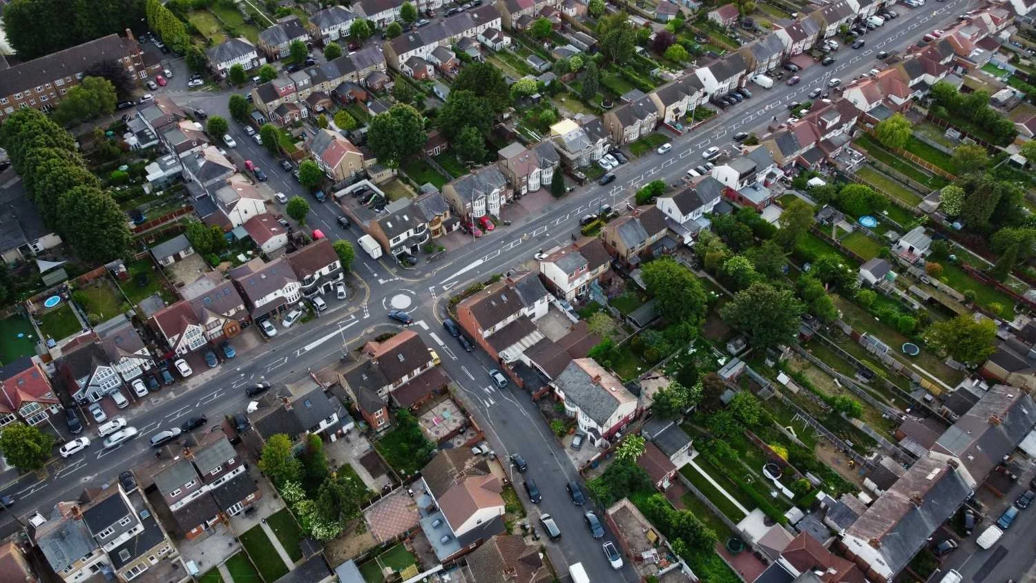 Aerial view of a residential neighborhood managed by a Georgia HOA management company.