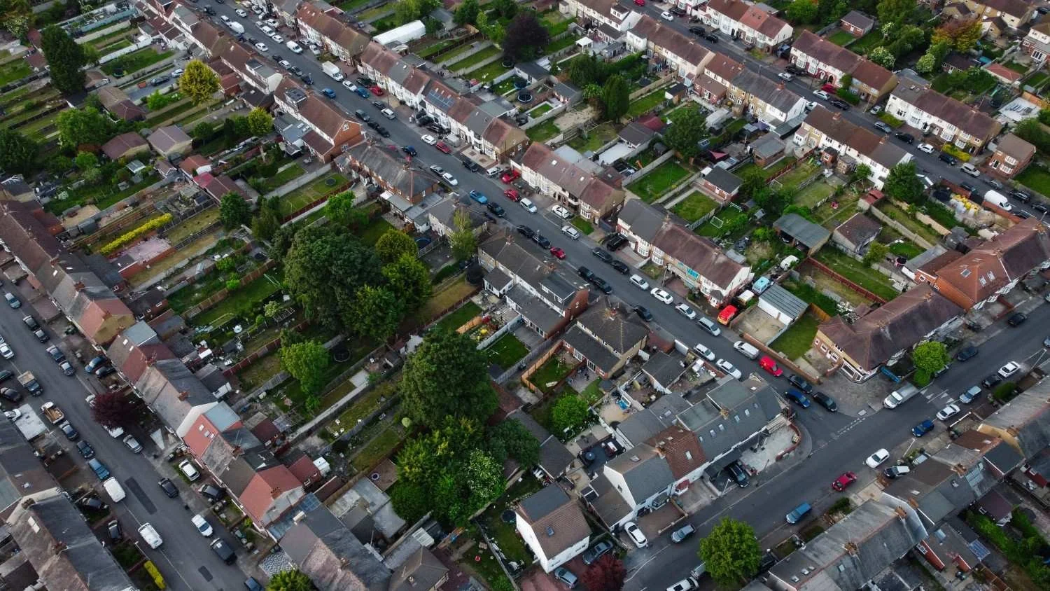 Aerial view of a Georgia townhouse neighborhood representing professional community management services.