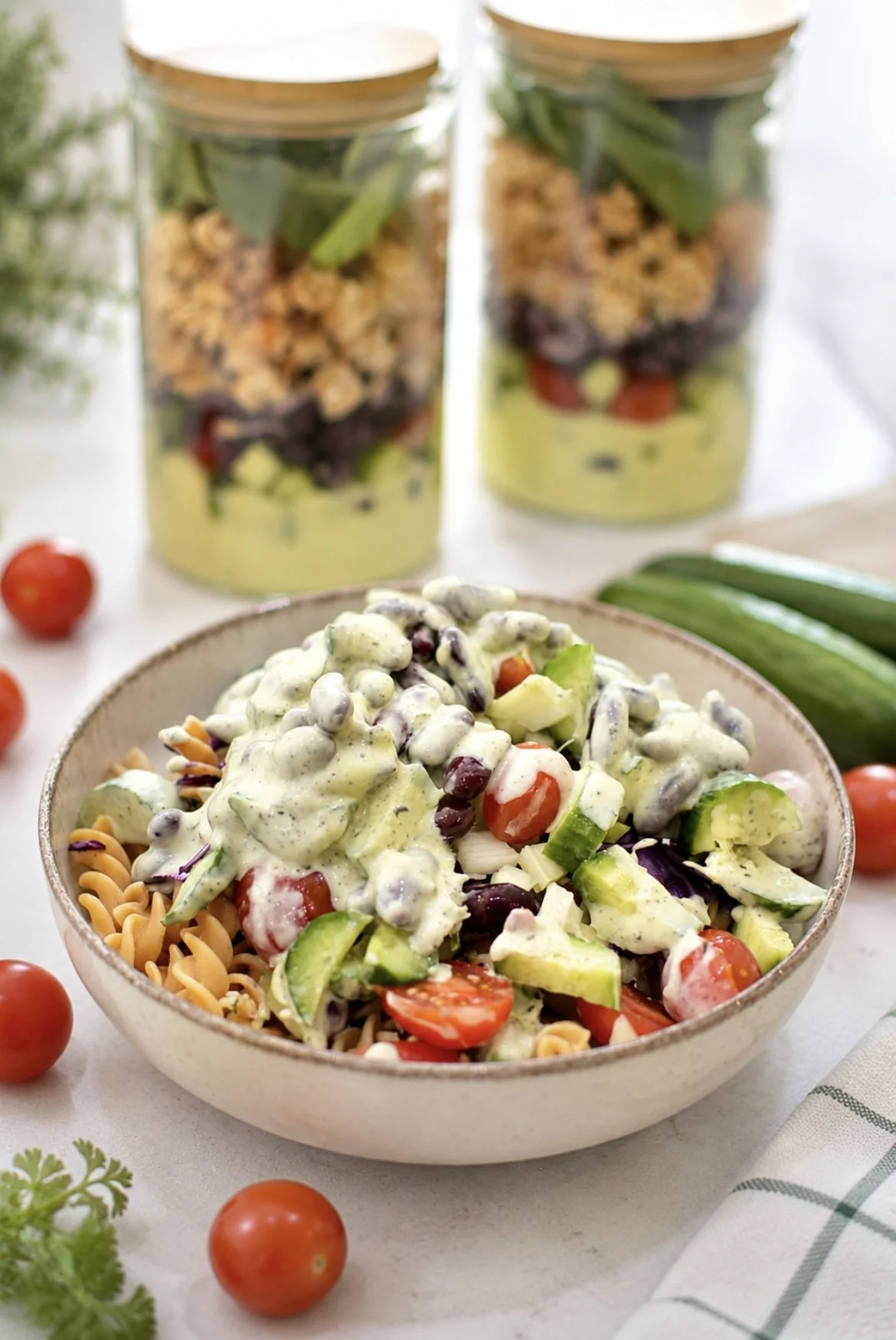 Salade de pâtes aux pois chiches protéinée