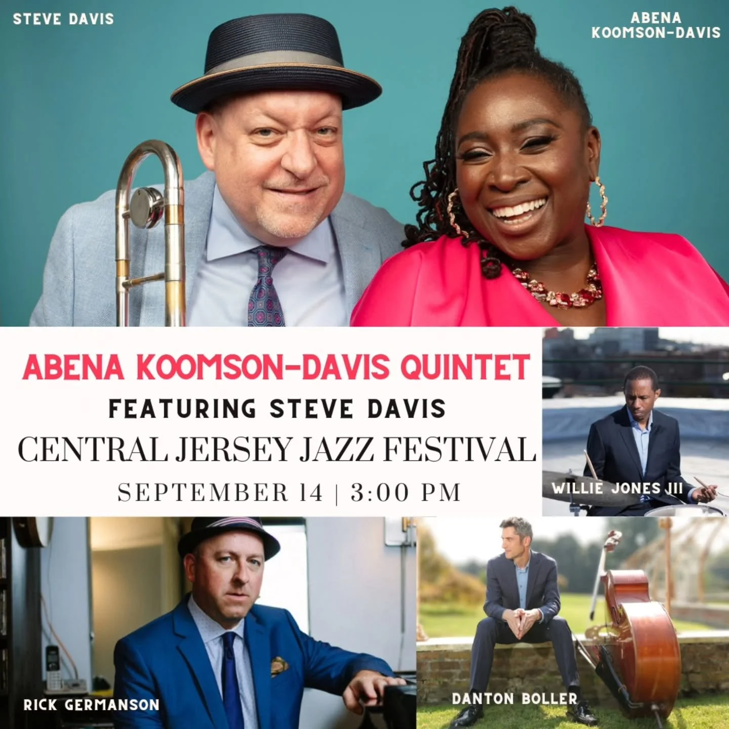 Join us at the Central Jersey Jazz Festival on Sunday!! Then stay for the Jon Faddis Next Gen Quartet!!

Sunday, September 14, 2025
Noon to 6:00PM Rain or Shine.
Somerset County Historic Courthouse Green.
Corner of E. Main &amp; Grove Streets, Downto