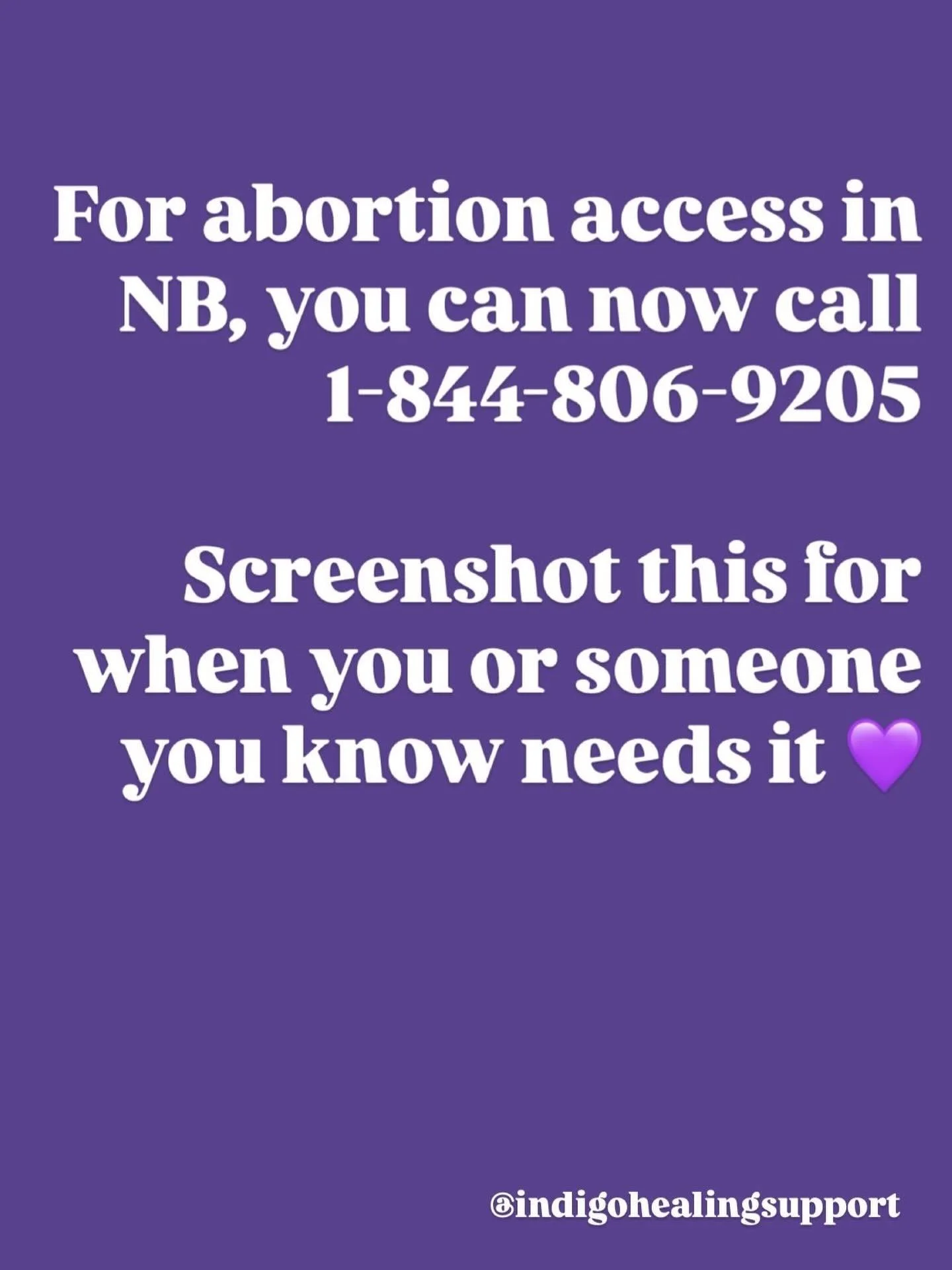 Taking a moment from my parental leave to share this incredibly important change to abortion care in NB. 

Folks with uteruses can now call 1-844-806-9205 for care without a referral. 

Save this. Share this. Abortion care saves lives 💜