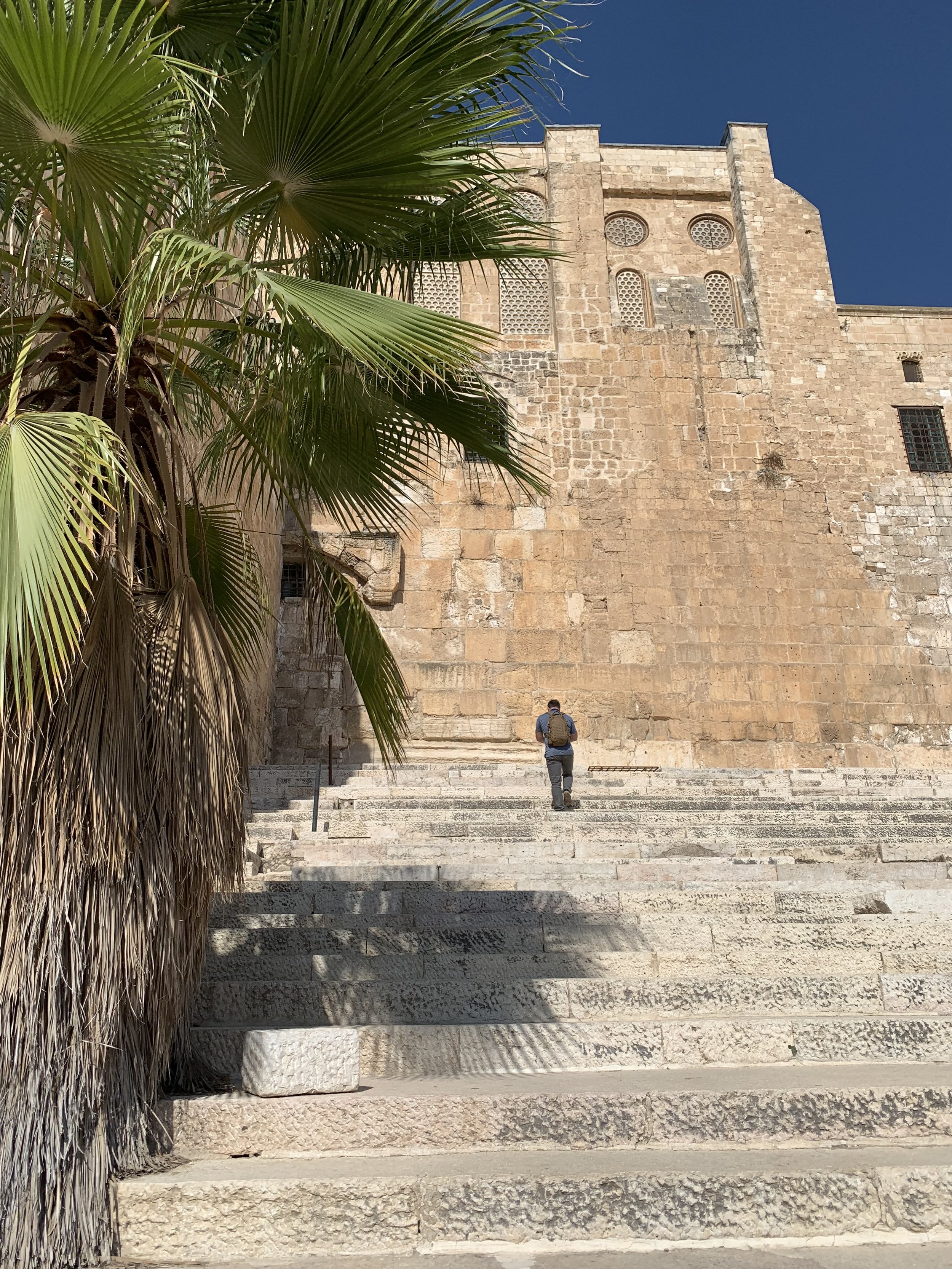 Climbing the Southern Steps of the Temple complex in Jerusalem