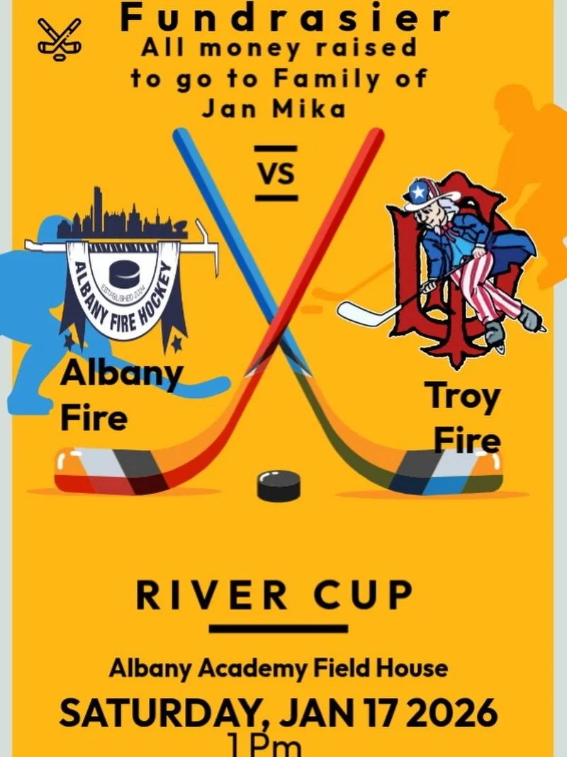 🏒🔥 RIVER CUP 🔥🏒
Albany Fire vs Troy Fire

📍 Albany Academy Field House
🗓 Saturday, January 17, 2026
⏰ 1 PM

All proceeds benefit the family of recently departed Officer Jan Mika Jr. of the Albany Police Department 💙
Come out, show support, and